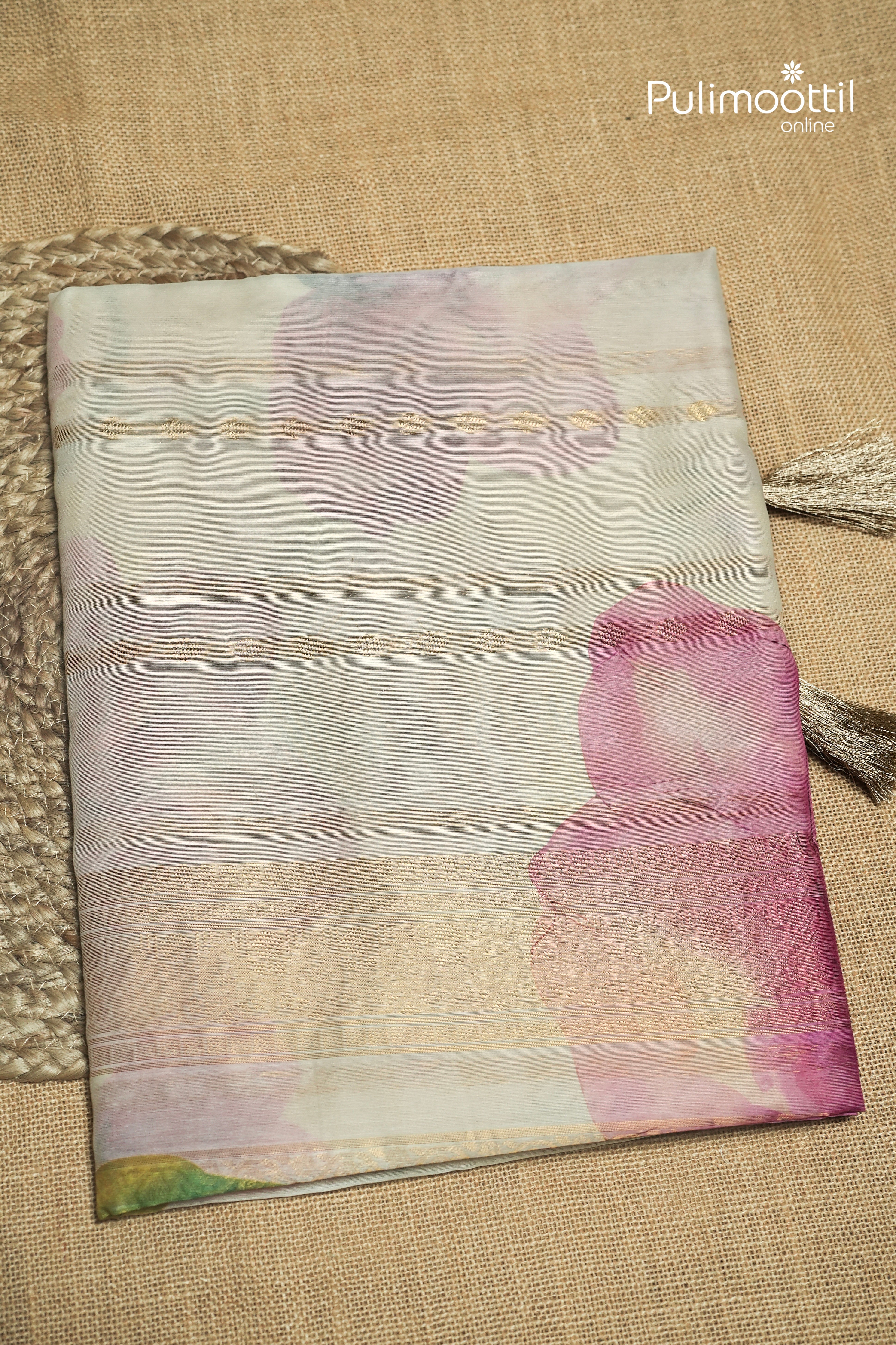 Off White Colour Semi Chanderi Traditional Saree