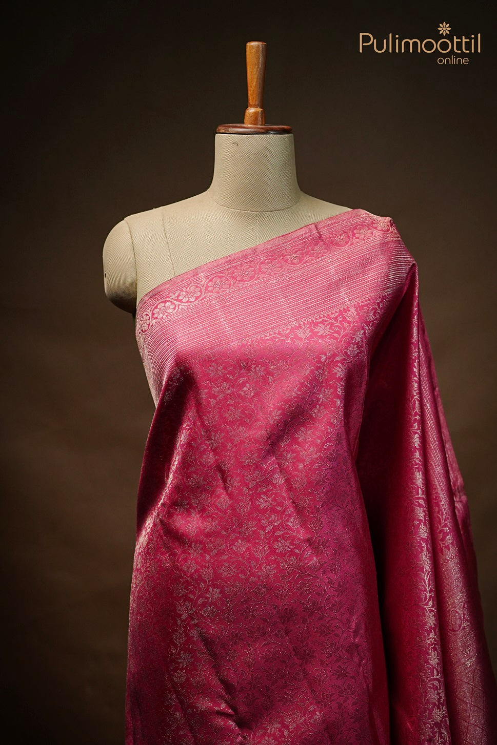 Pink Red Colour Kanchipuram Brocade Saree.