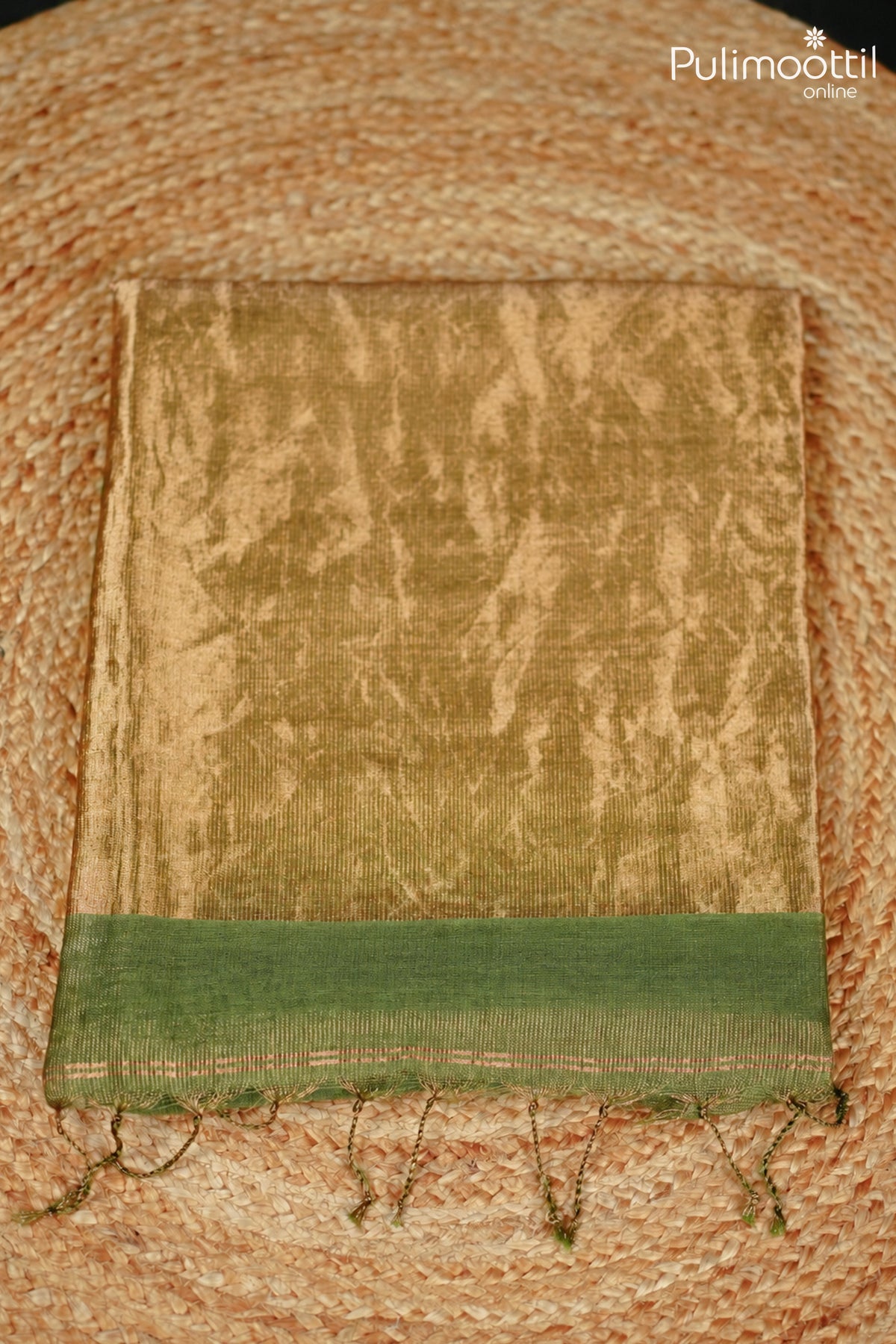 Olive Green Colour Linen Saree