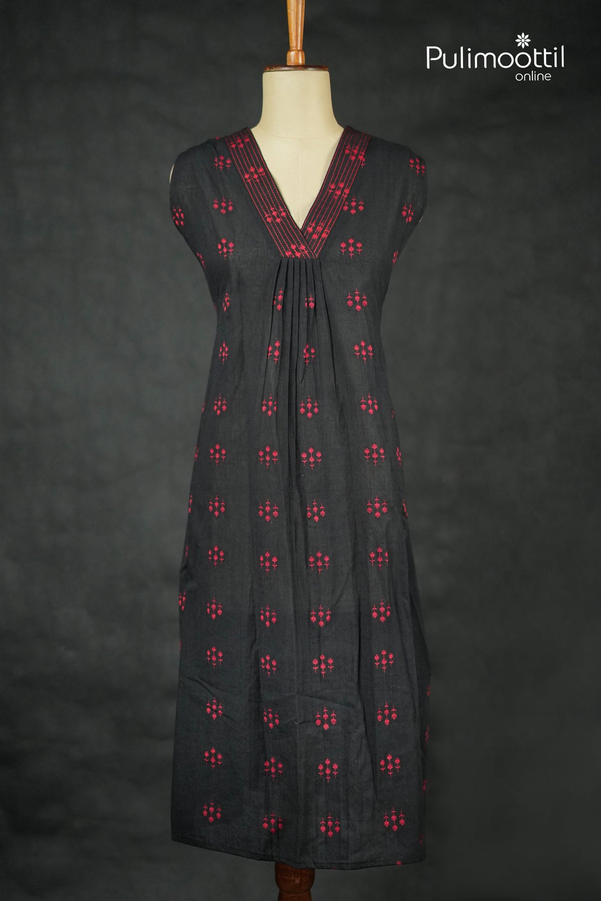 Black Colour Cotton A-Line Kurti