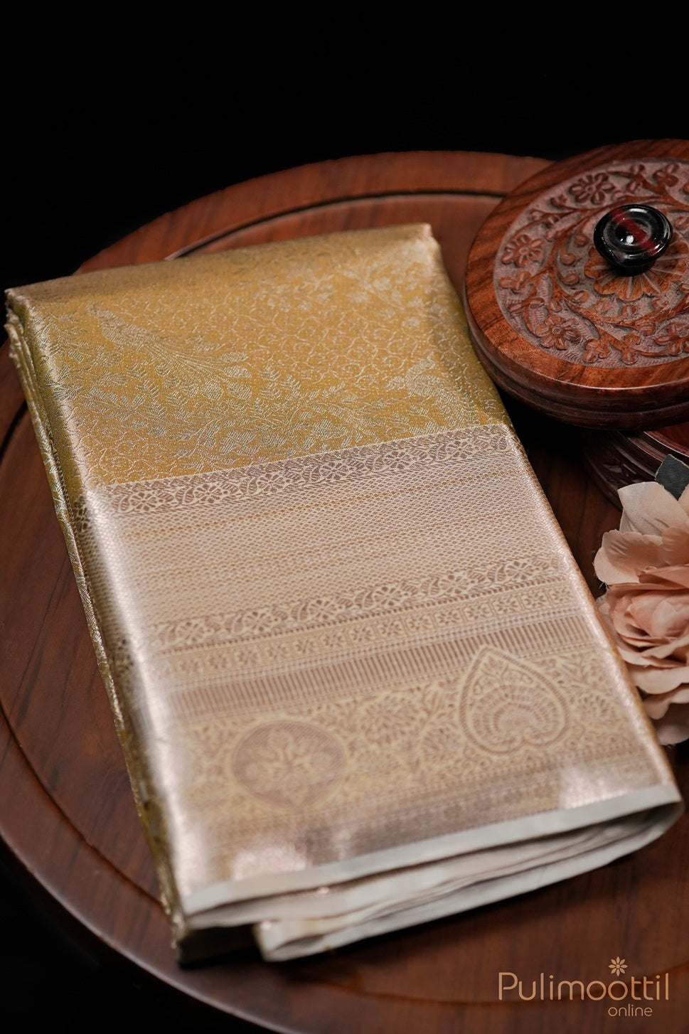 Golden Tissue Art Silk Wedding Saree.