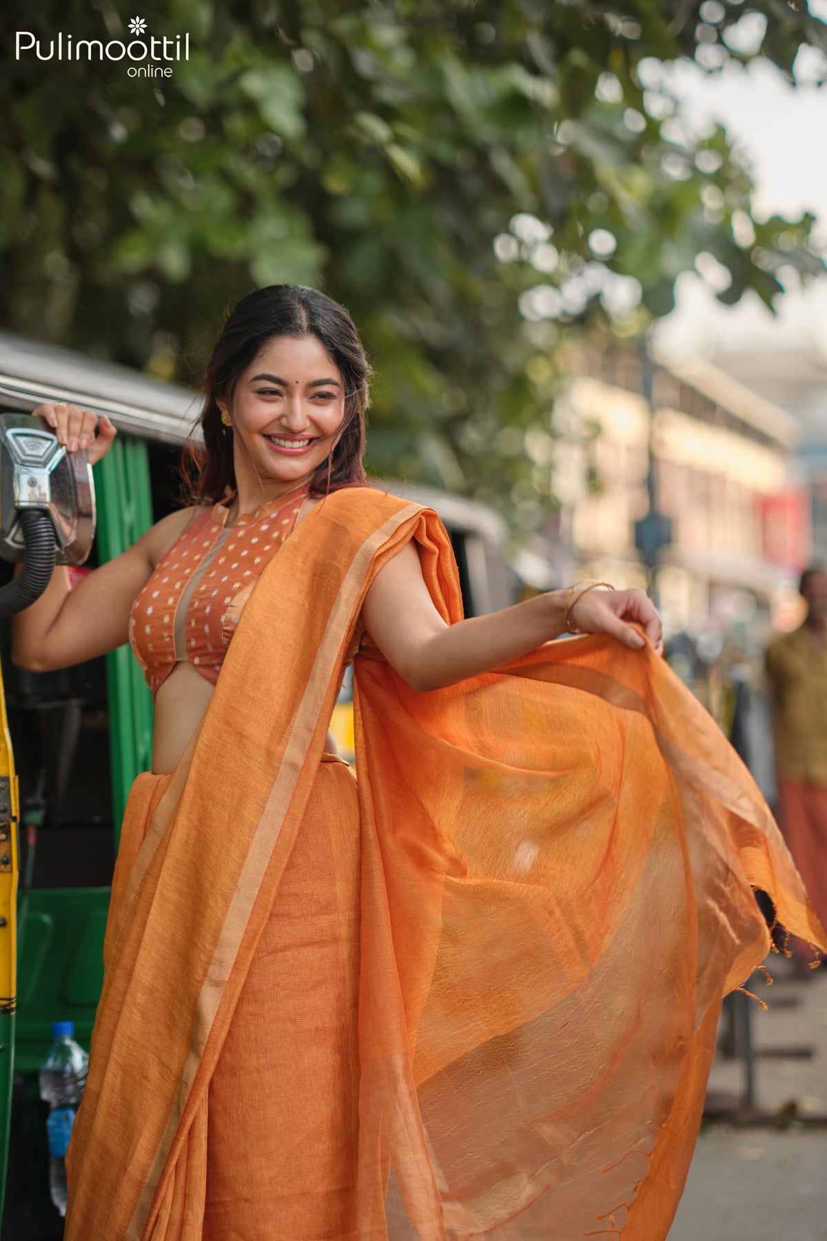 Orange-Yellow Colour Linen Saree
