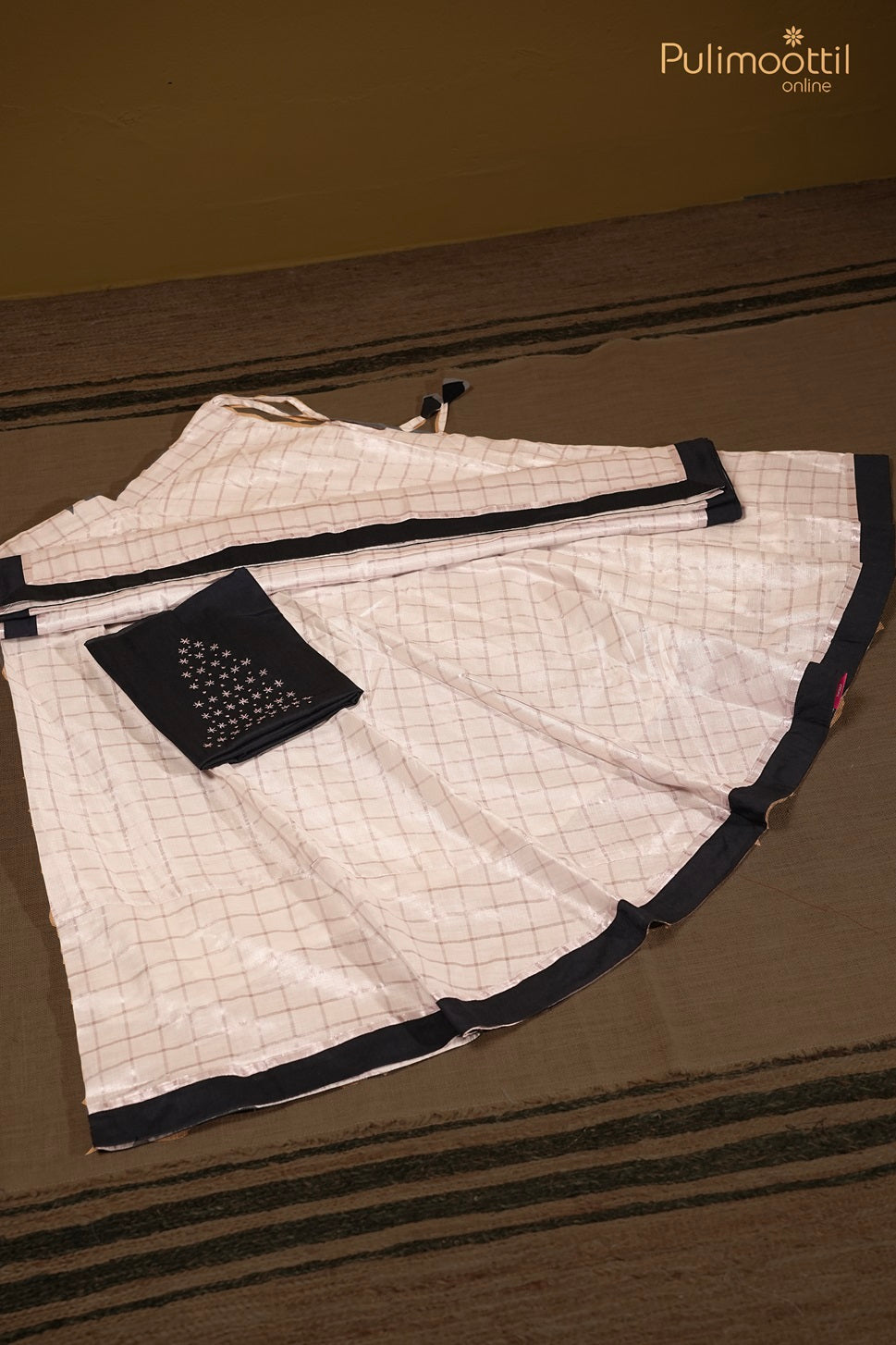Ready-to-Stitch Rose Golden Tissue Dhavani Set