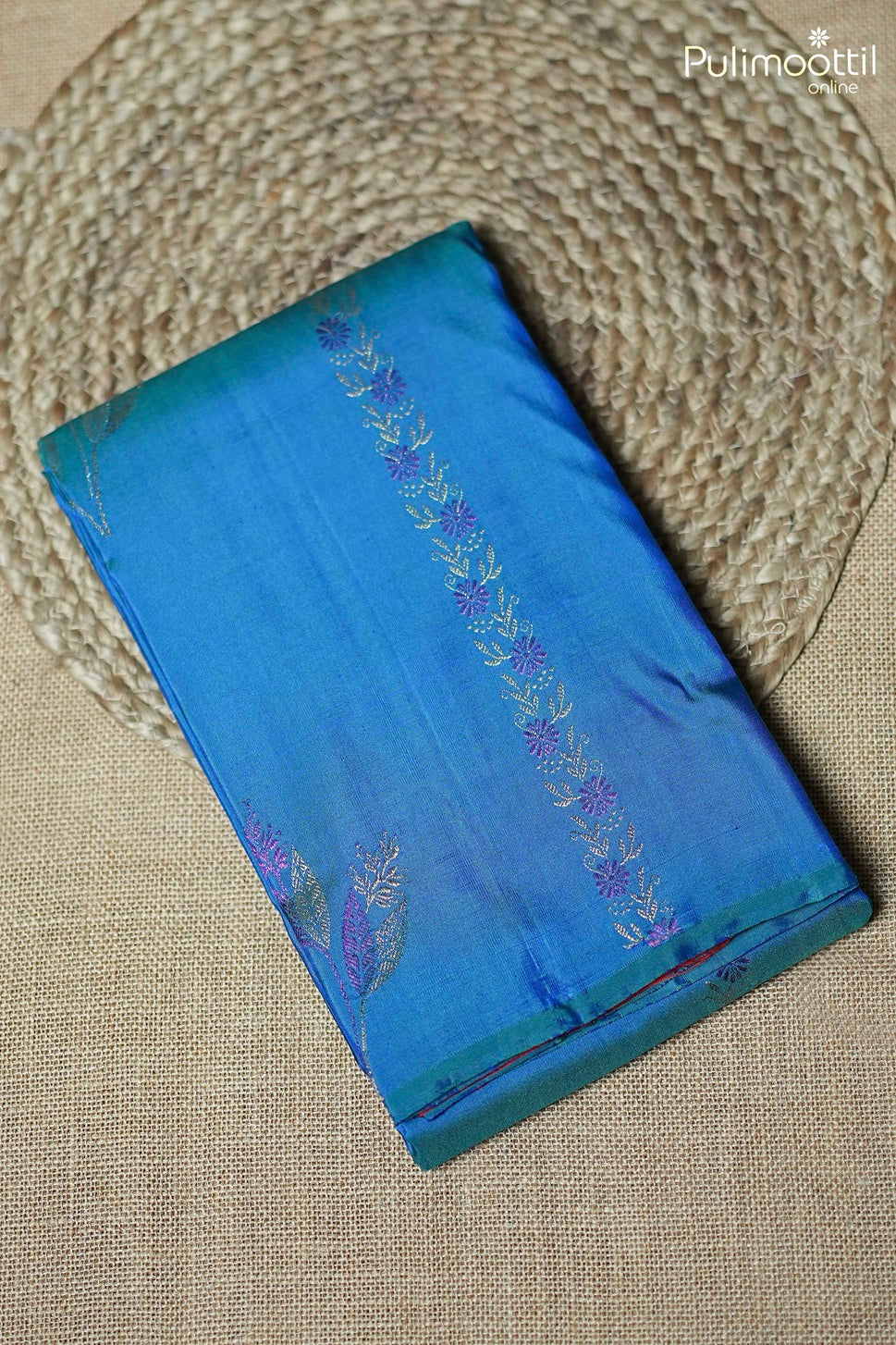 Peacock Blue Colour Kanchipuram Designer Saree
