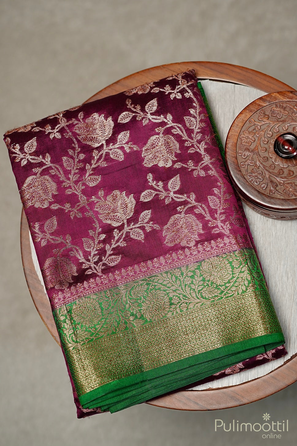 Wine Shade Chiniya Silk Saree.