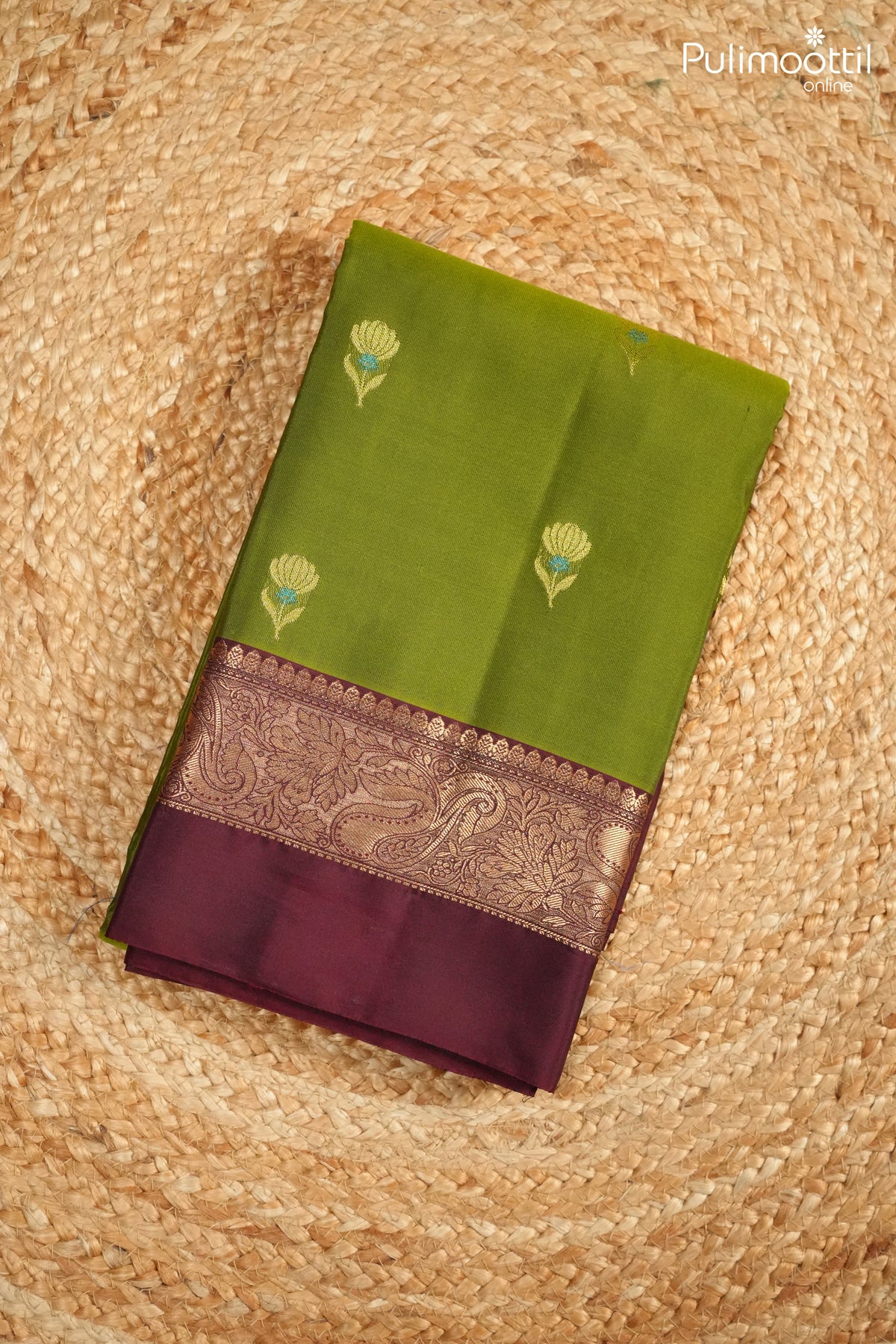 Olive Green Colour Kanchipuram Saree