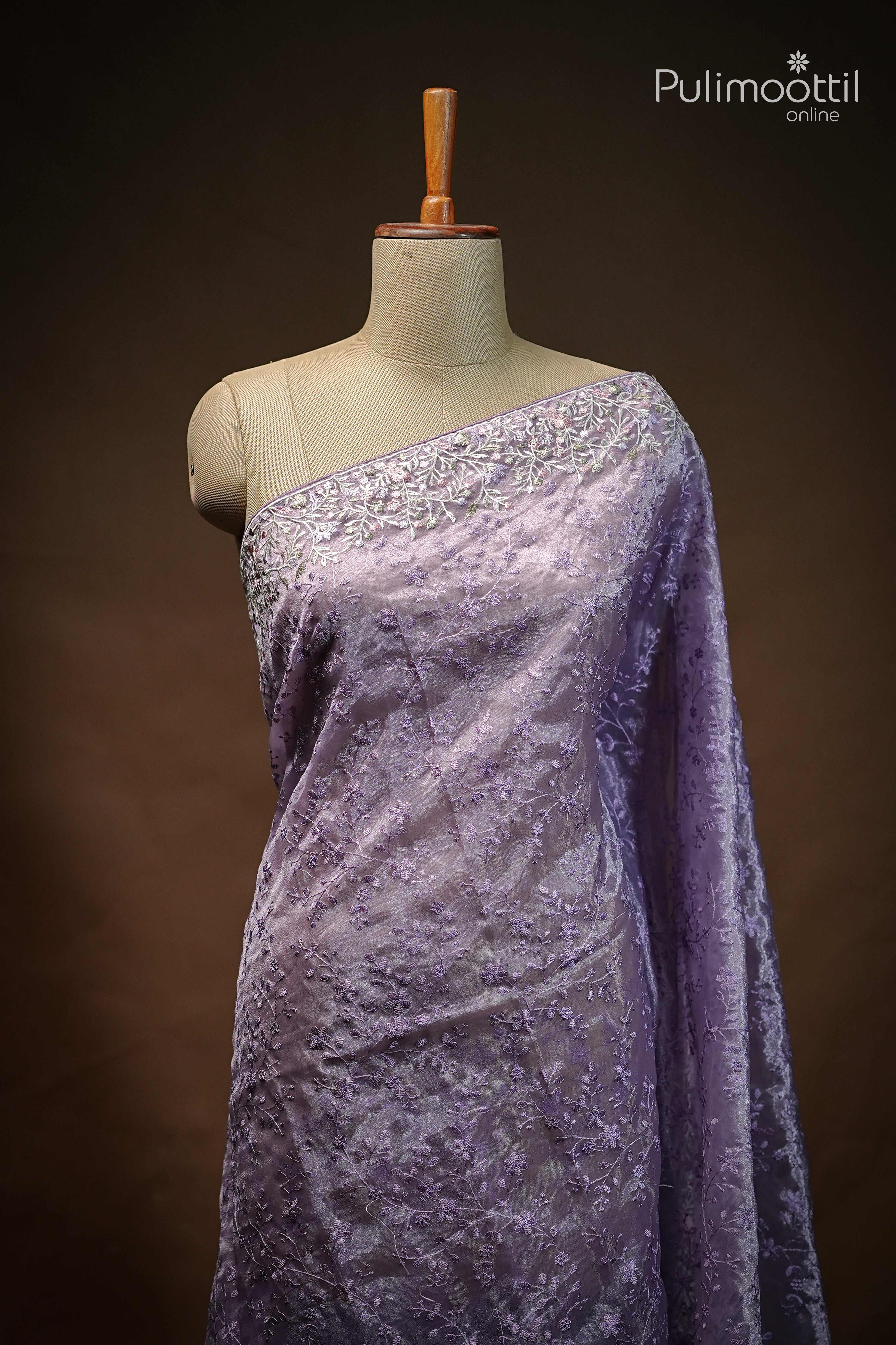 Lavender Colour Organza Fancy Saree.