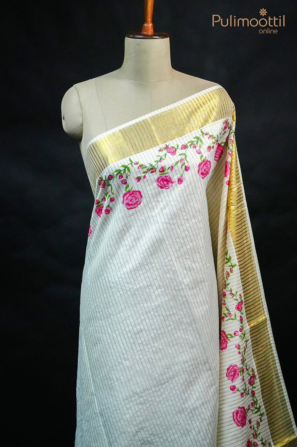 Cream Colour Kerala Cotton Set Saree.
