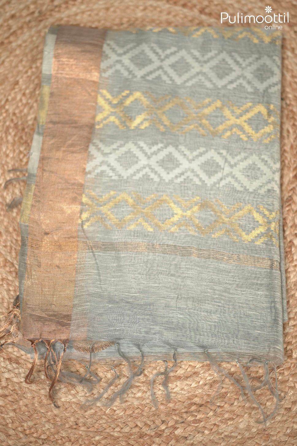 Ash Blue Colour Linen Silk Saree