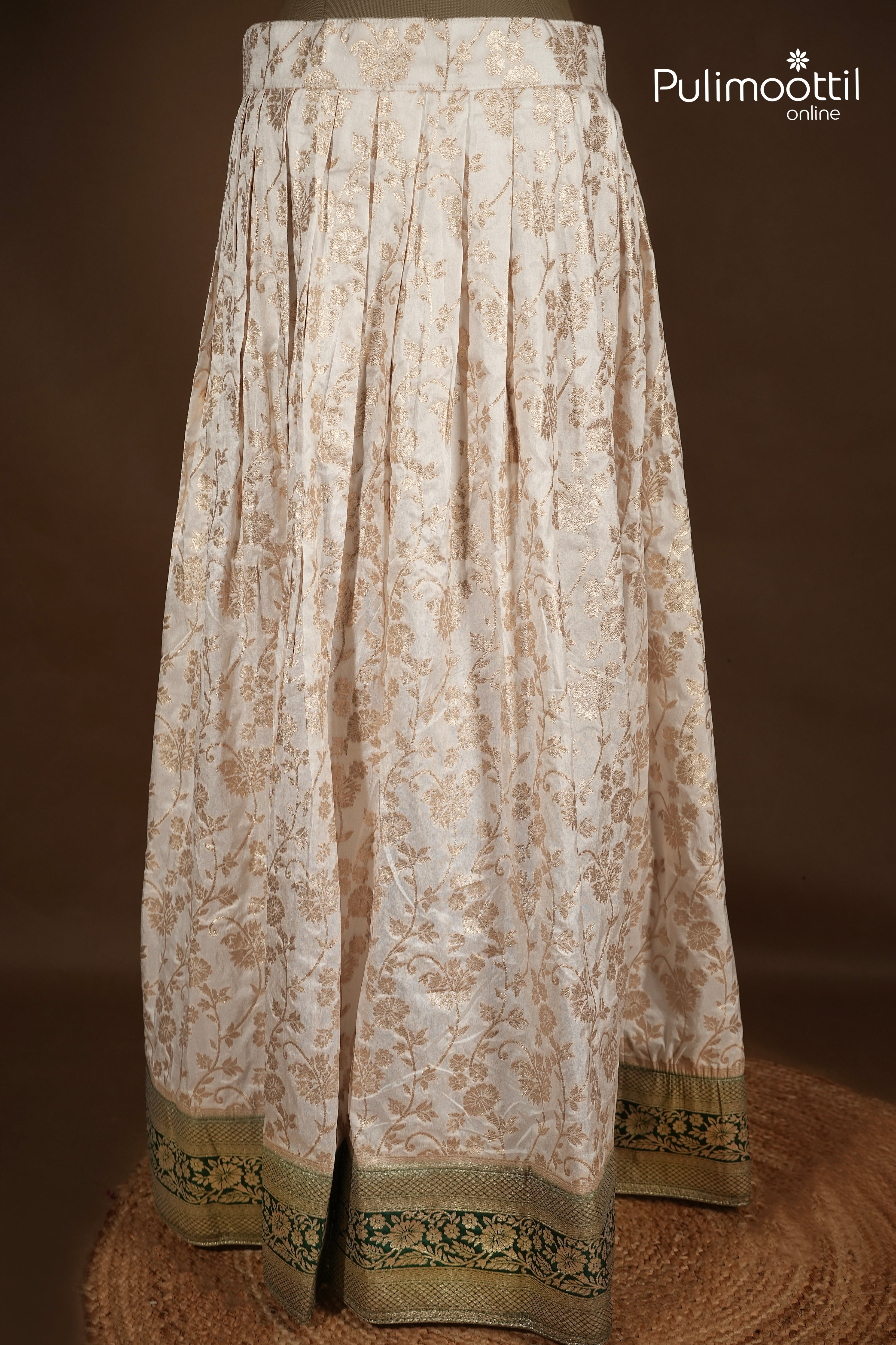 Ready-to-Stitch white Banarasi Dhavani Set