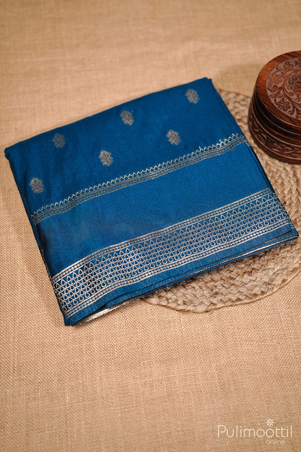 German Blue Colour Chiniya Silk Saree.