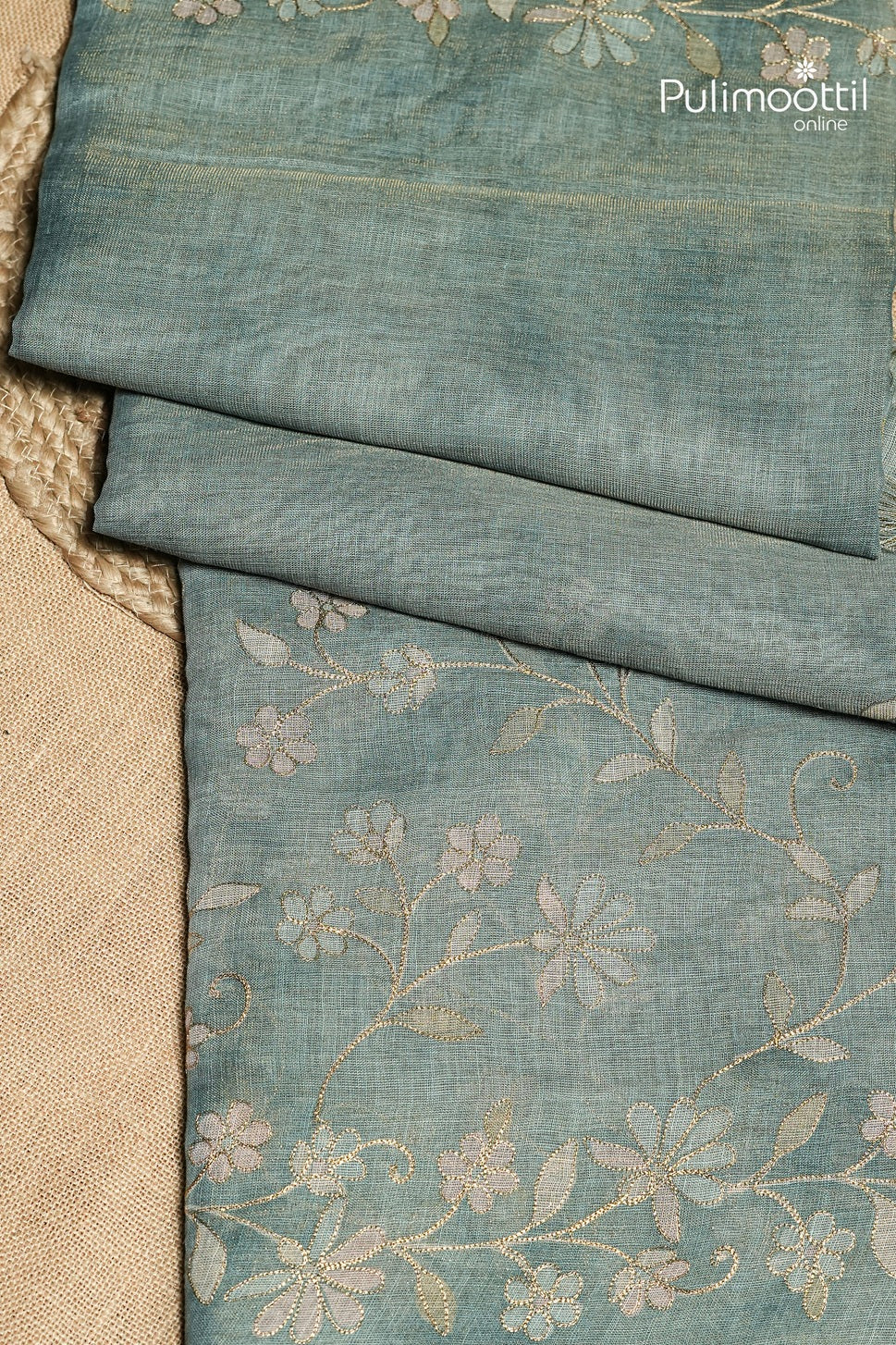 Teal Colour Linen Tissue Saree
