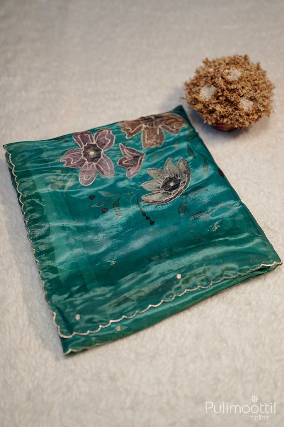 Peacock Green Colour Soft Organza Fancy Saree.