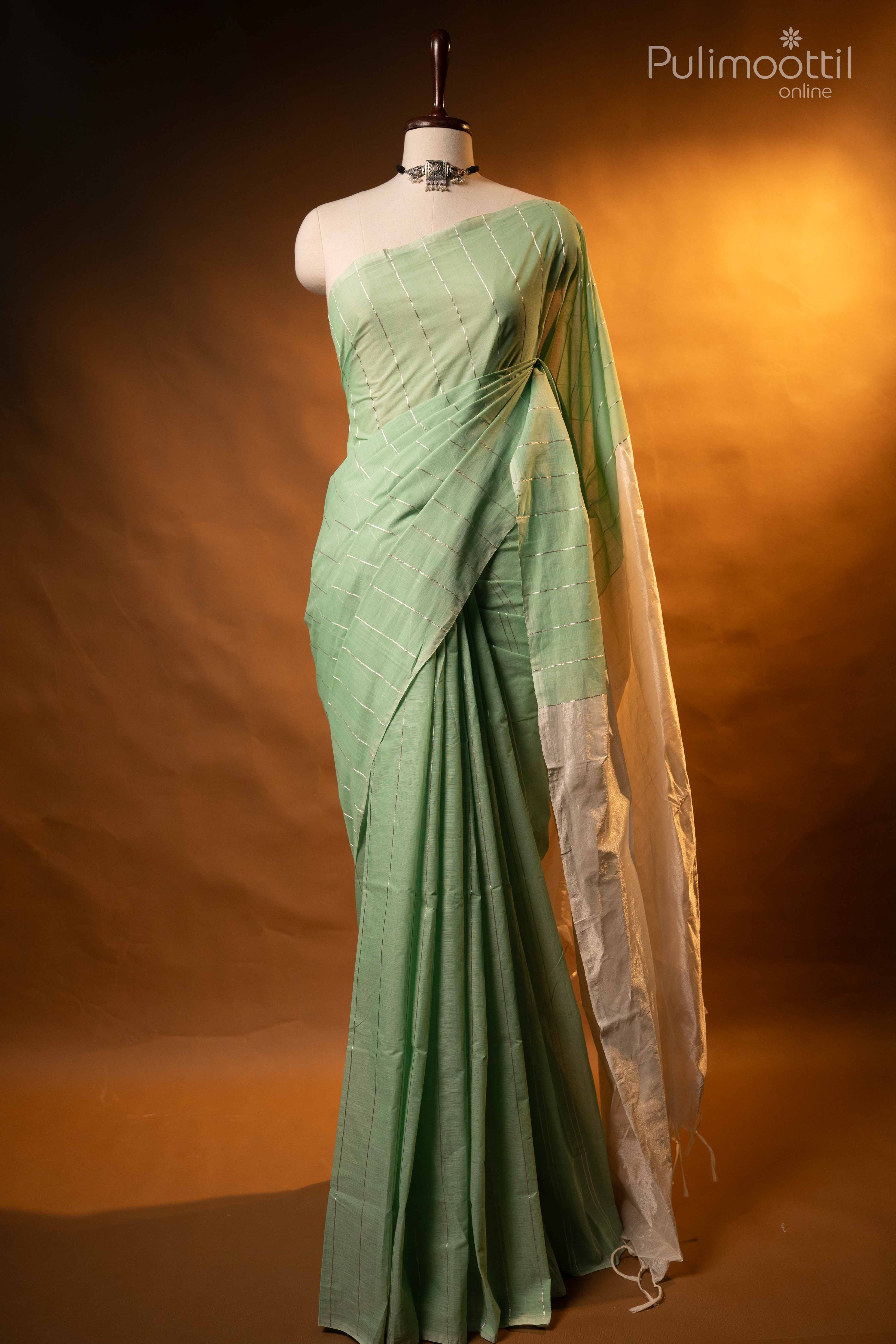 Light Green Colour Pure Cotton Handloom Saree.