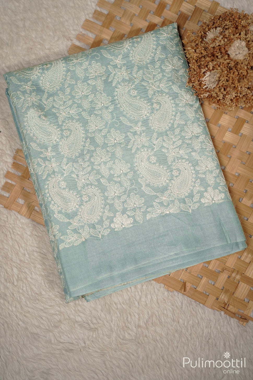 Pastel Blue Colour Tussar Silk Saree.