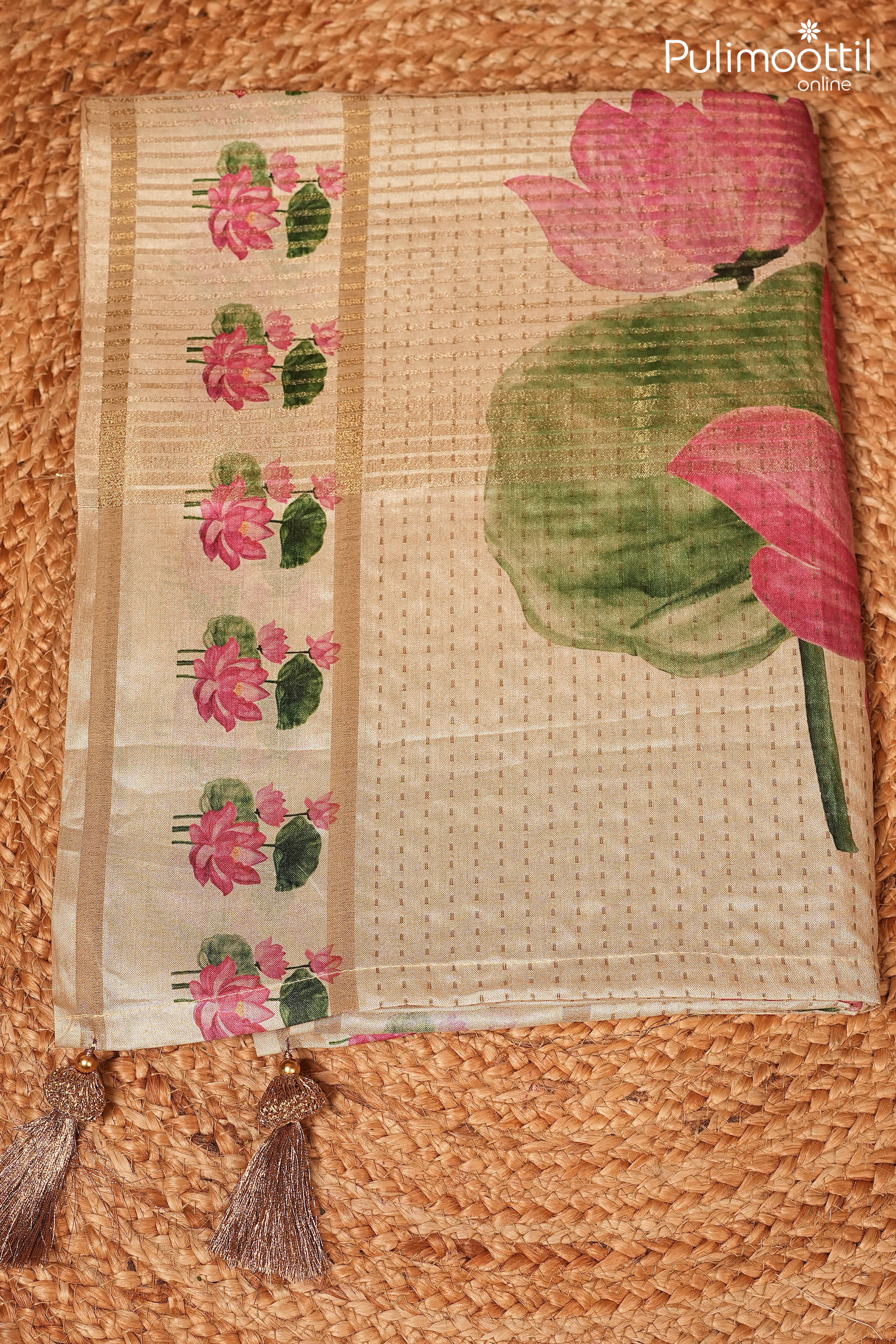 Ivory Colour Semi Jute Traditional Saree