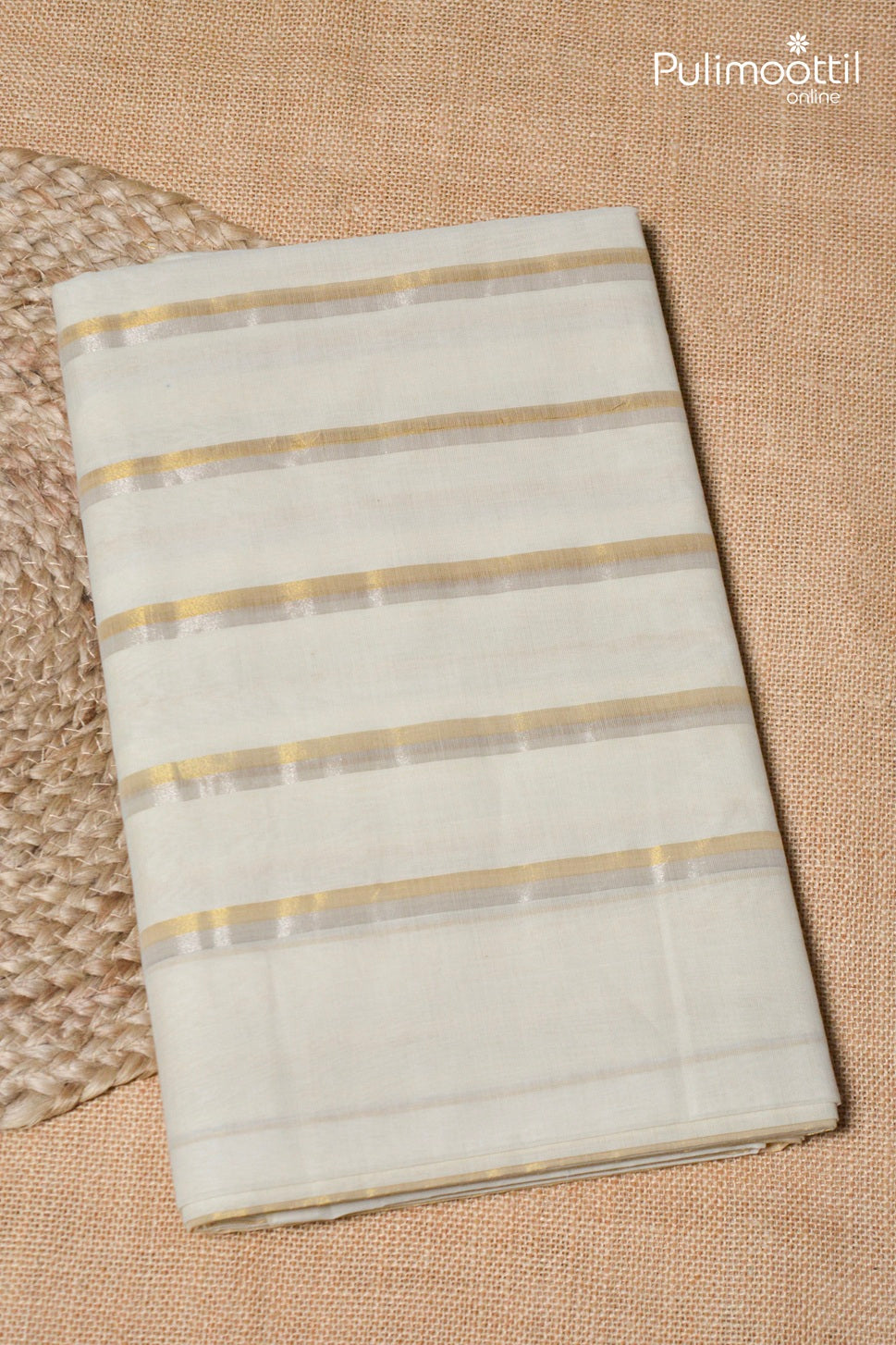 Cream colour Cotton Handloom Saree