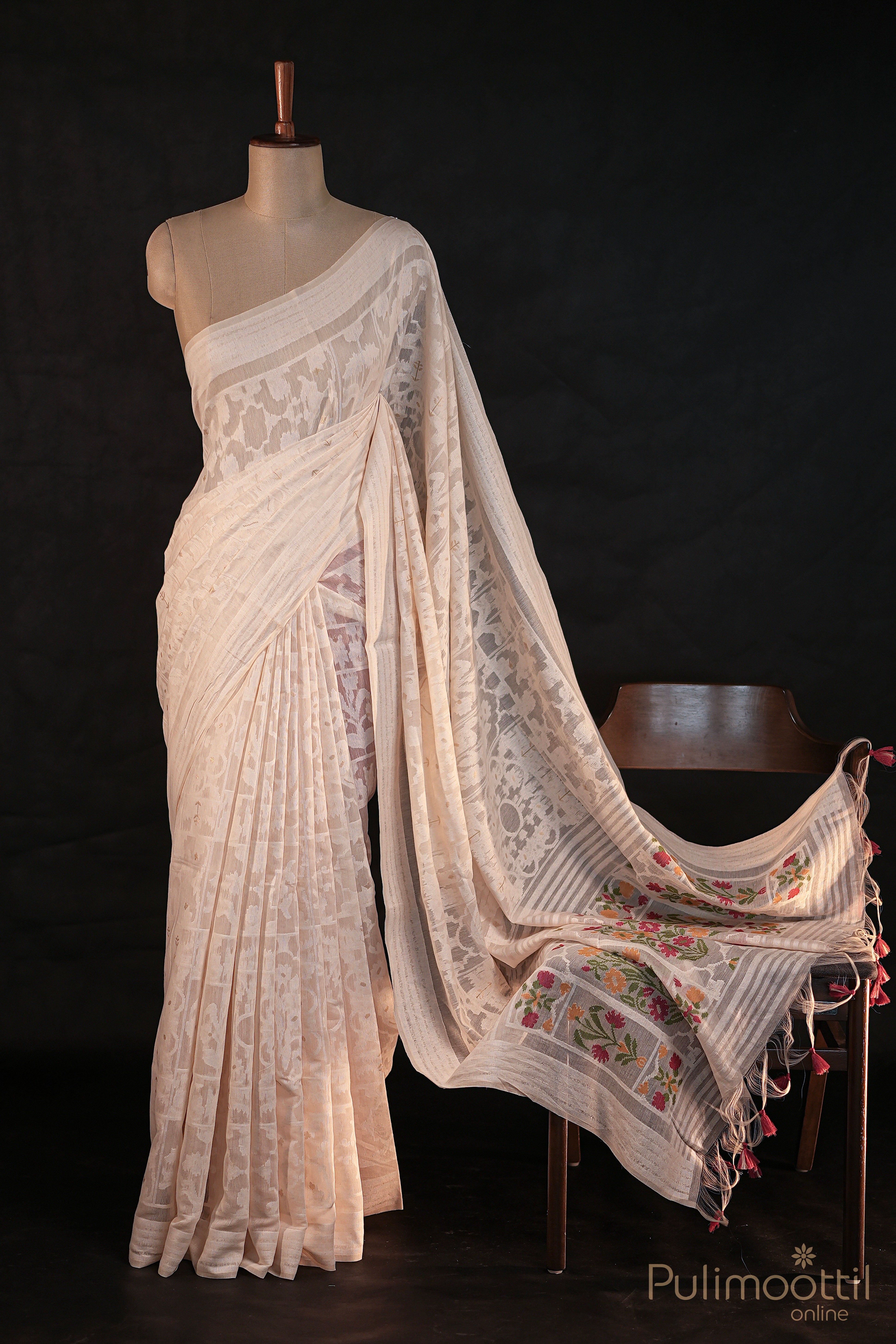 Off White Colour Chanderi Silk Saree