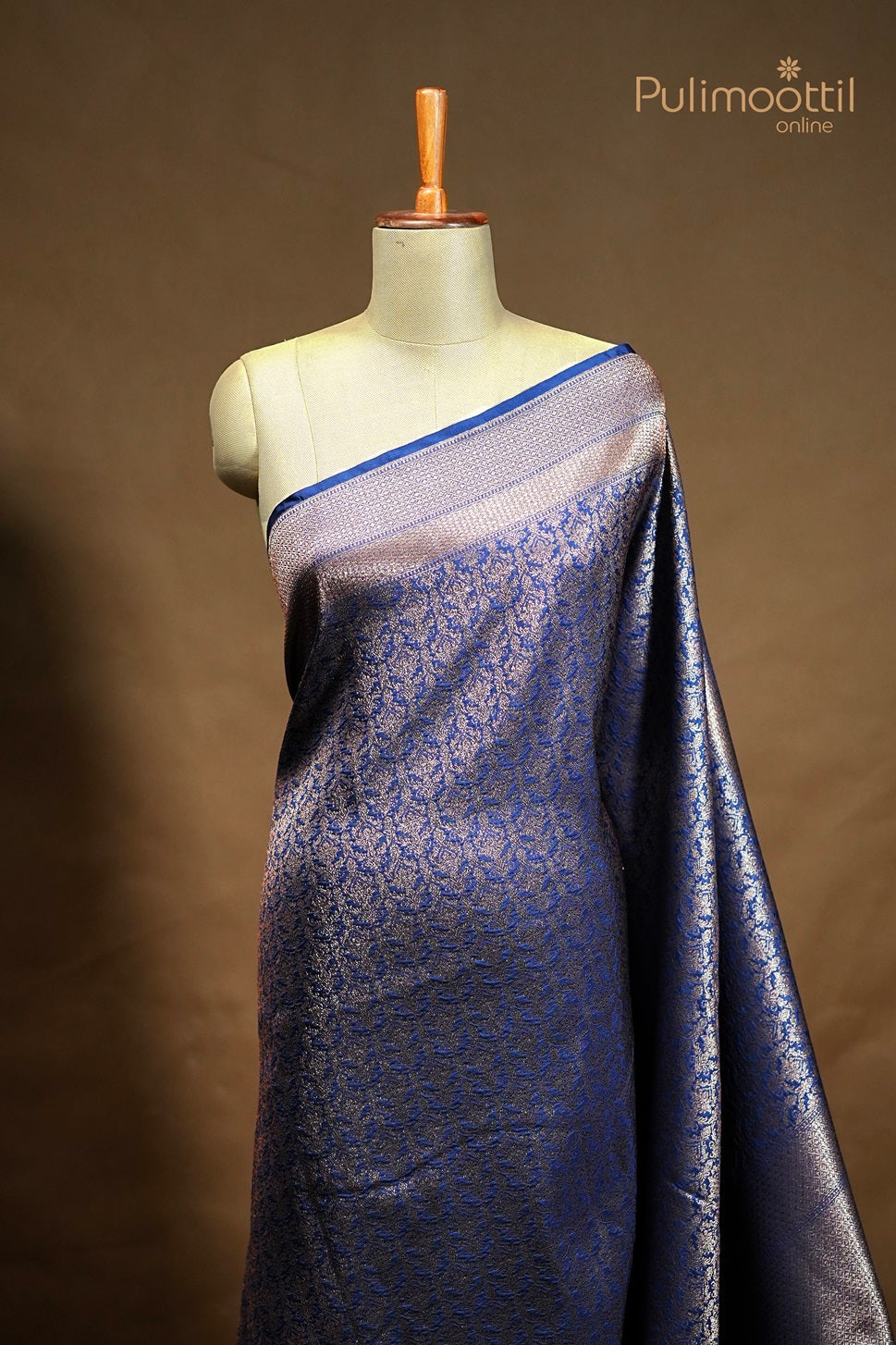 Navy Blue Colour Katan Banarasi Silk Saree.