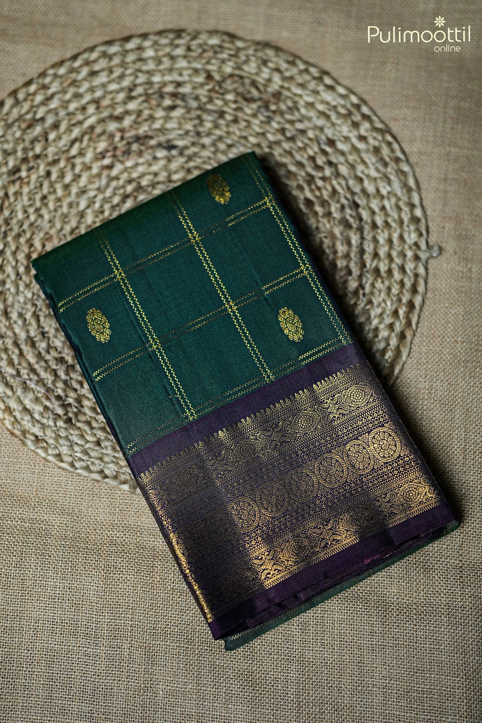 Bluish Green Kanchipuram Designer Saree