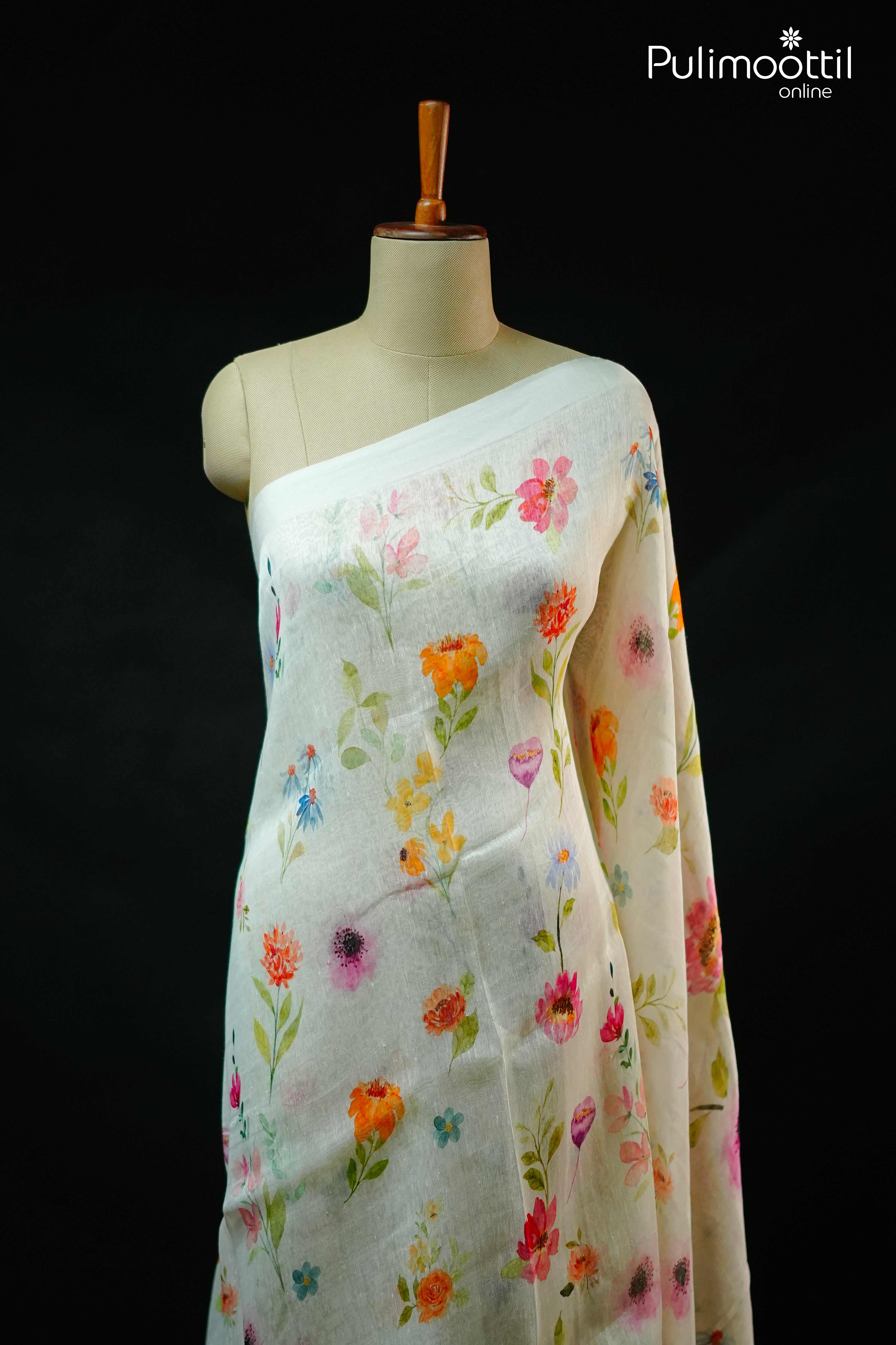 Off White Colour Linen Silk Saree.