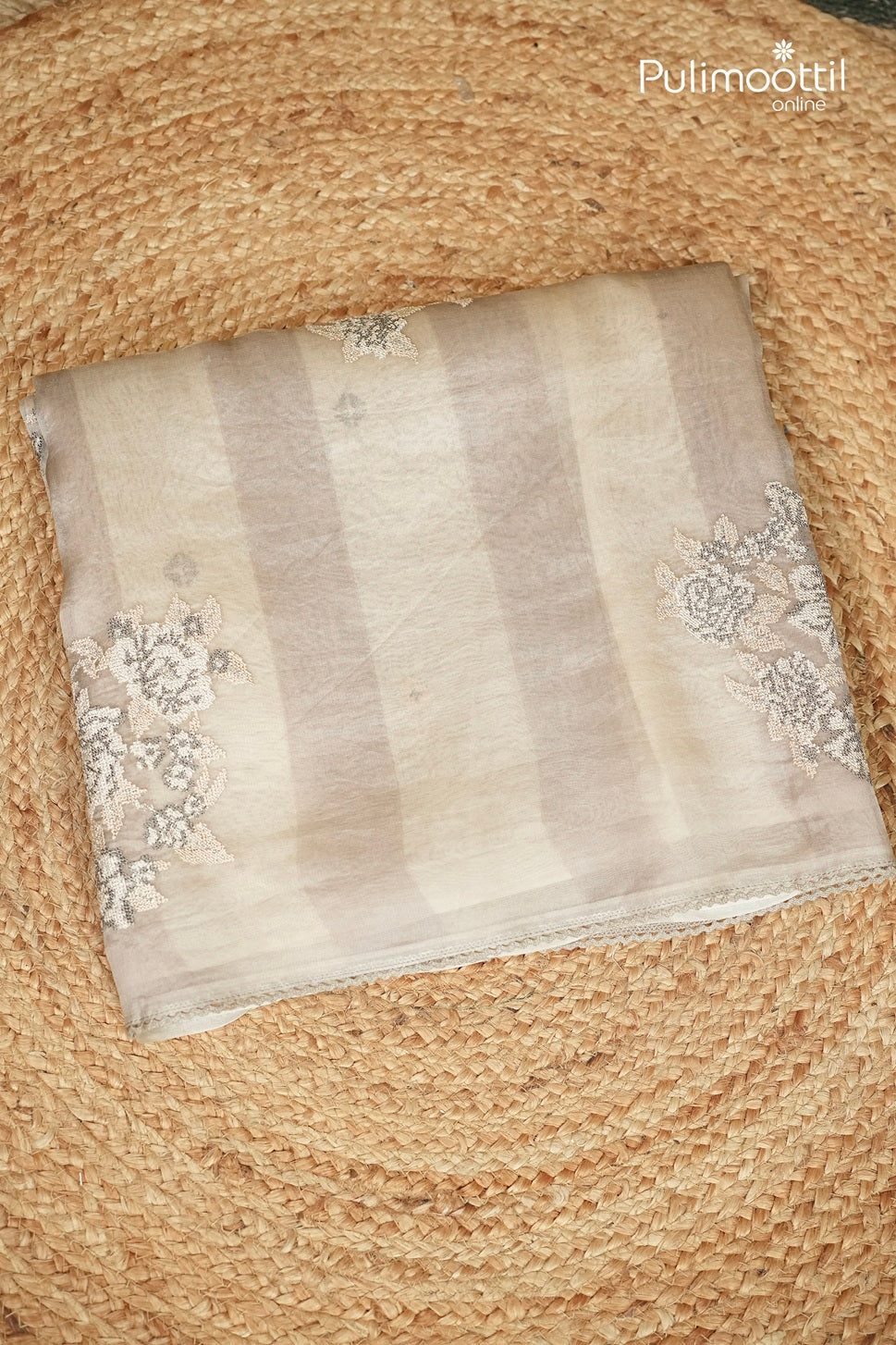 Gray Colour Oraganza Fusion Saree