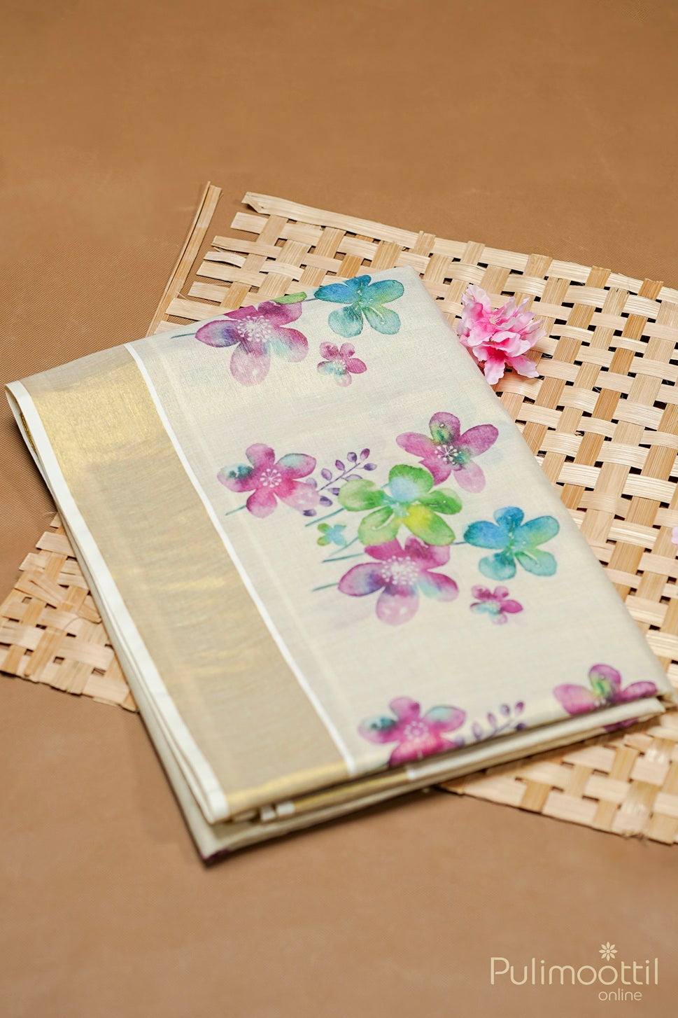 Golden Tissue Printed Set Saree.