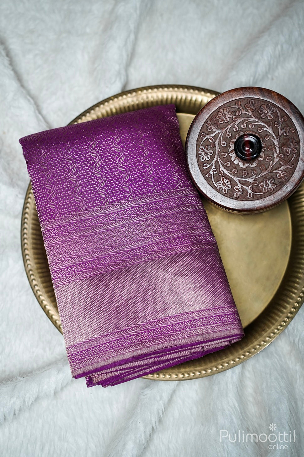Violet Colour Kanchipuram Brocade Wedding Saree.
