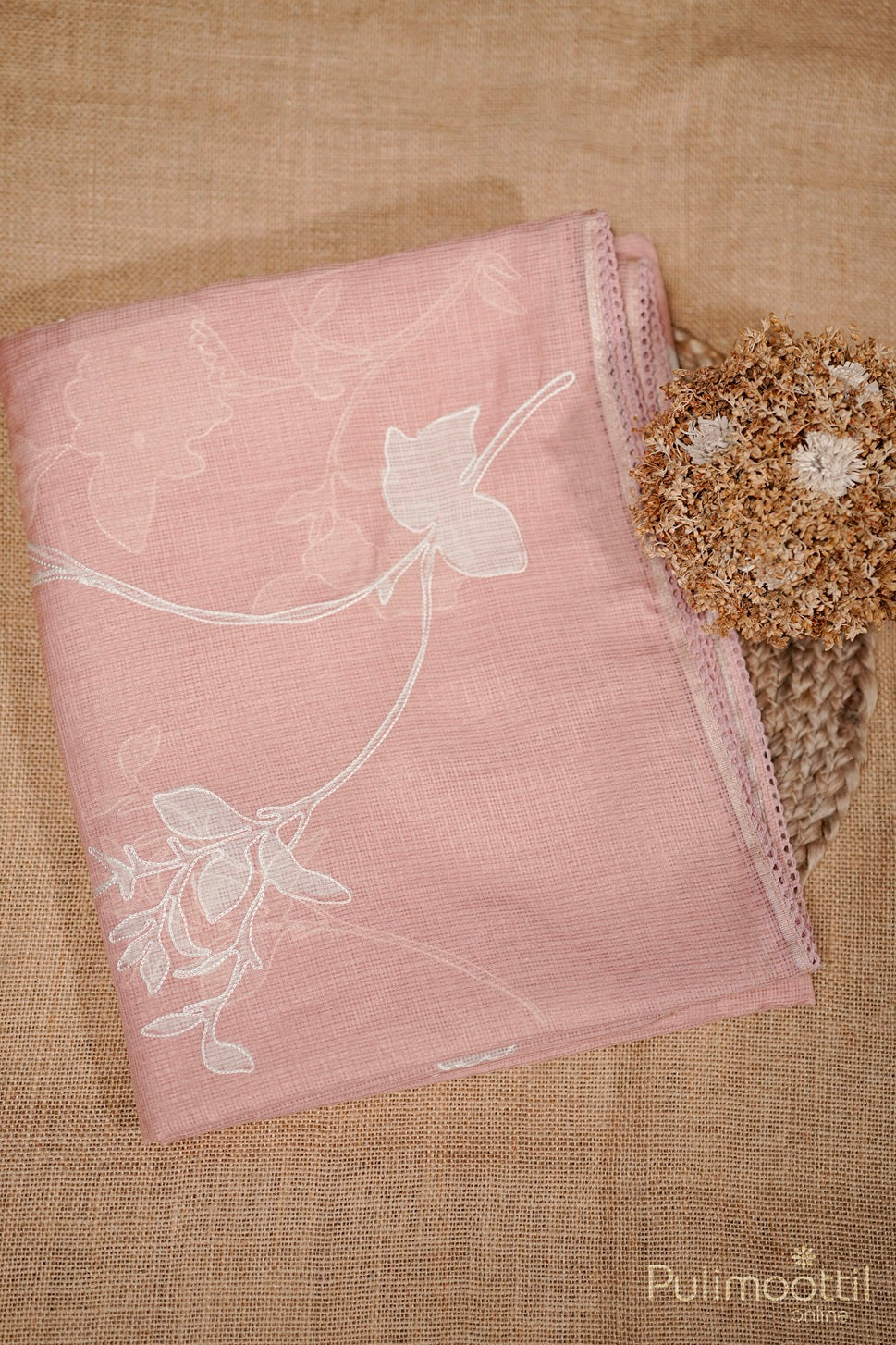 Light Peach Colour Netkottta Fancy Saree.