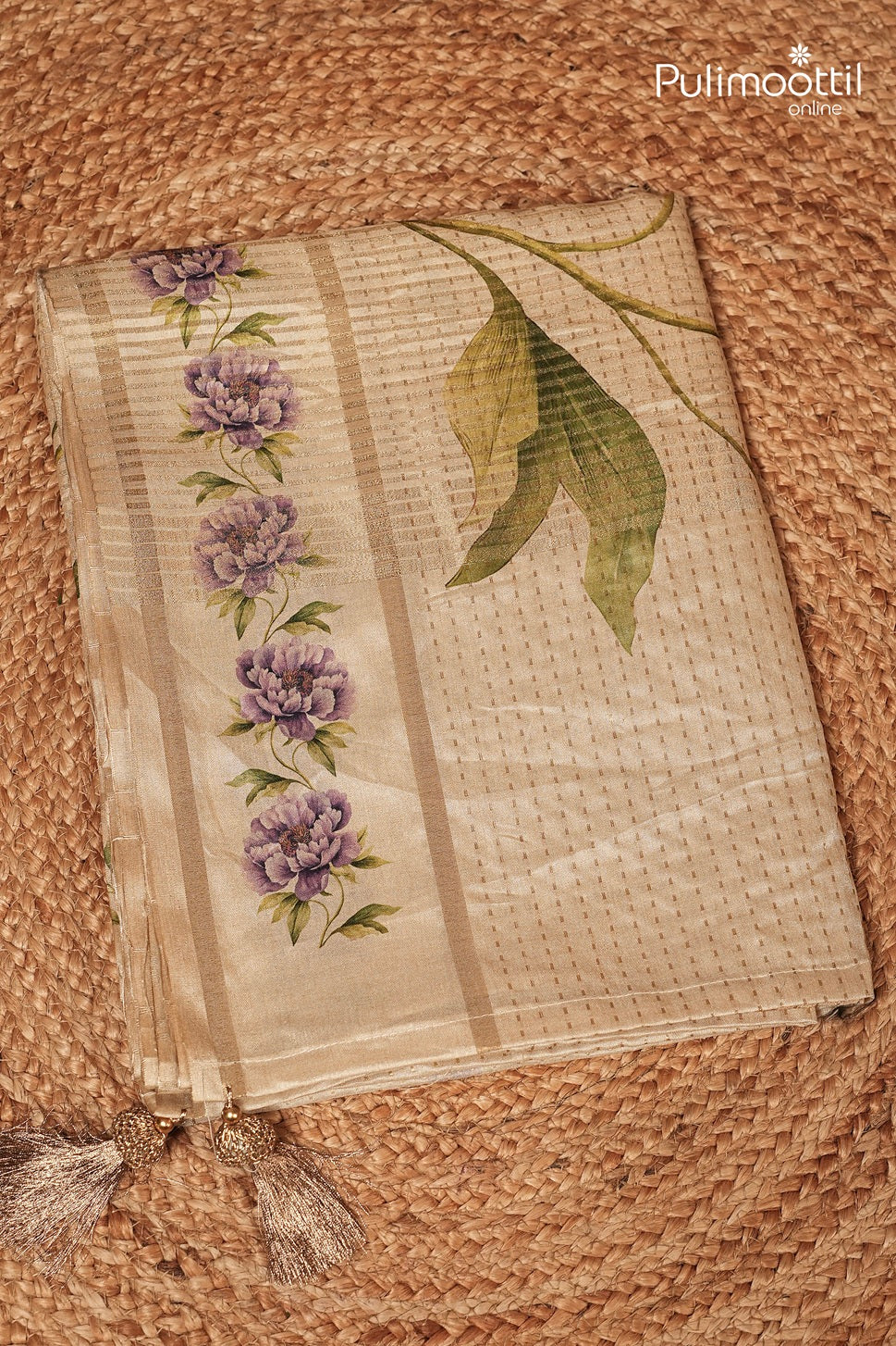 Ivory Colour Semi Jute Traditional Saree