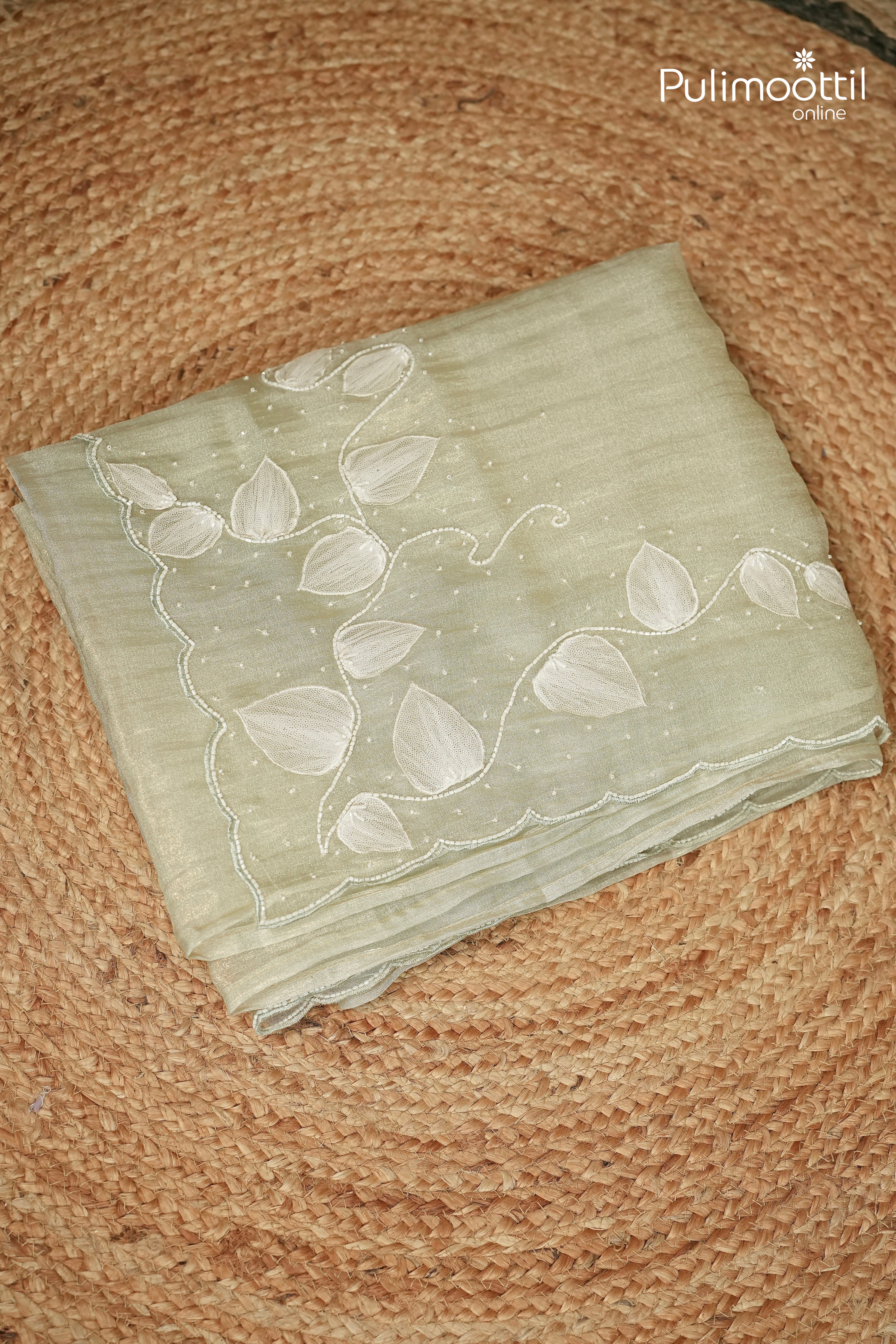 Light Sage Green Colour Shimmer Crushed Organza Fancy Saree