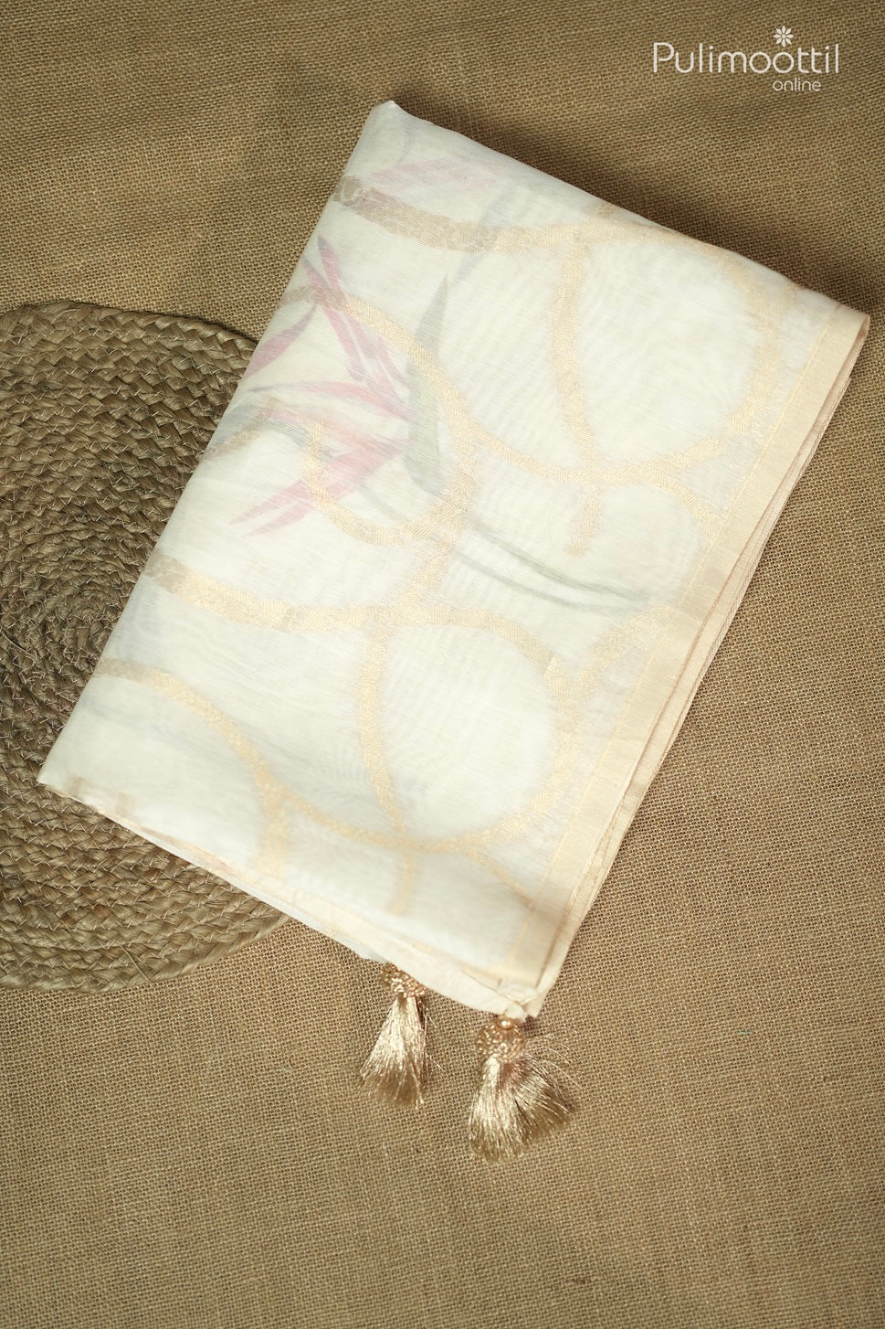 Off White Colour Semi Chanderi Traditional Saree