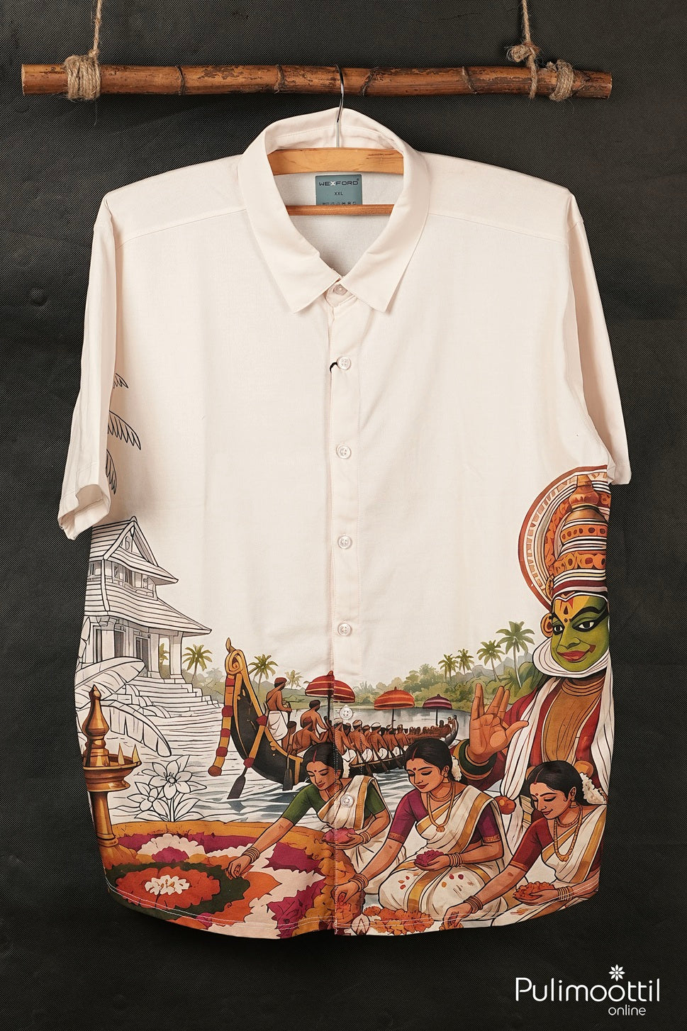 Off White Color Half Sleeve Mens Shirt With Kerala heritage Print