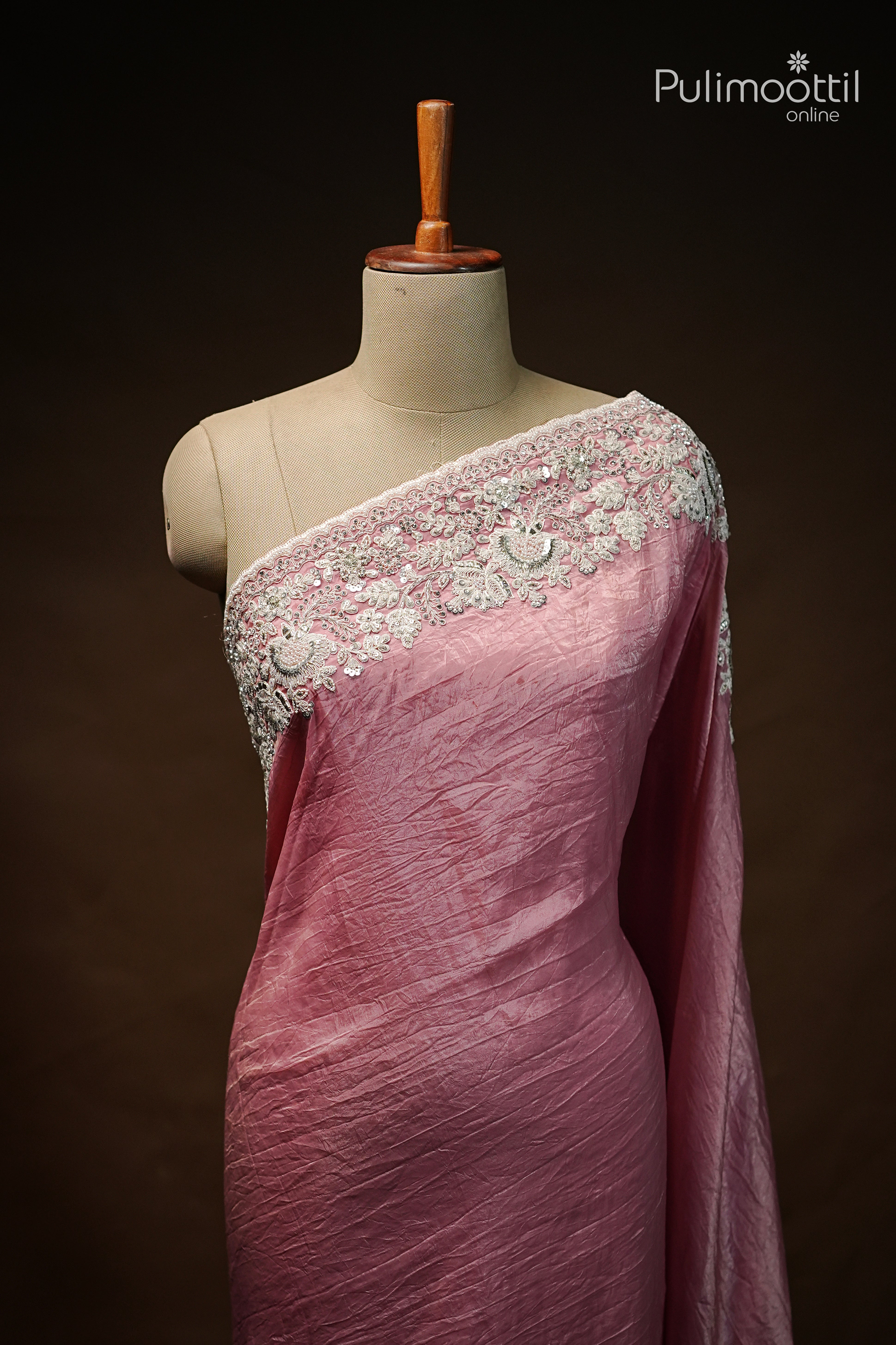 Pastle Pink Crushed Organza Fancy Saree.