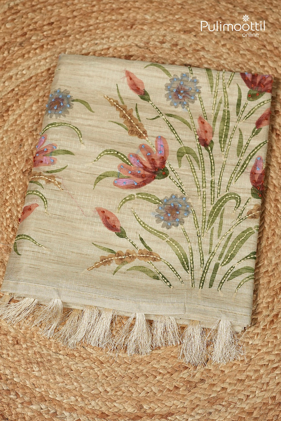 Ivory Colour Net Cotta Fancy Saree