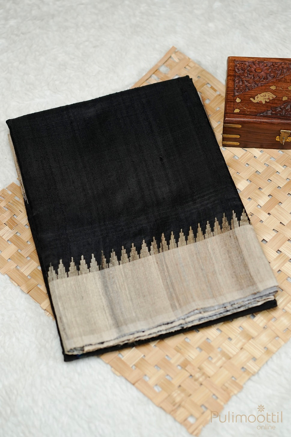 Black Colour Jute Silk Saree.