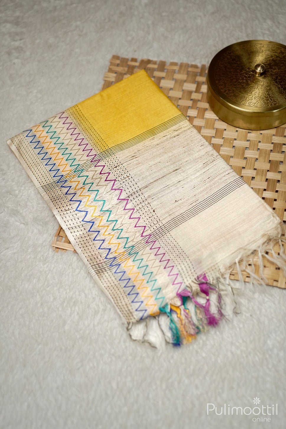Mustard Yellow Tussar Silk Saree.