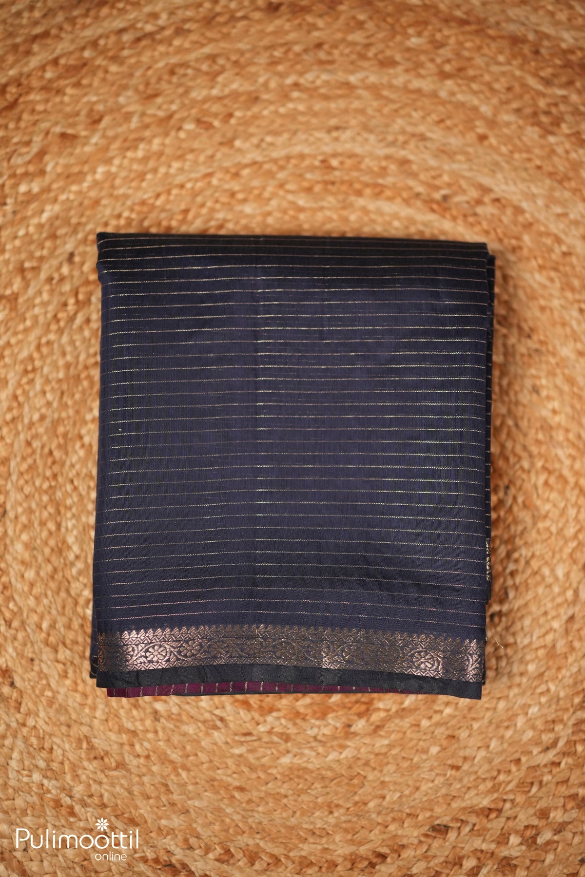 Navy Blue Semi Chanderi Saree