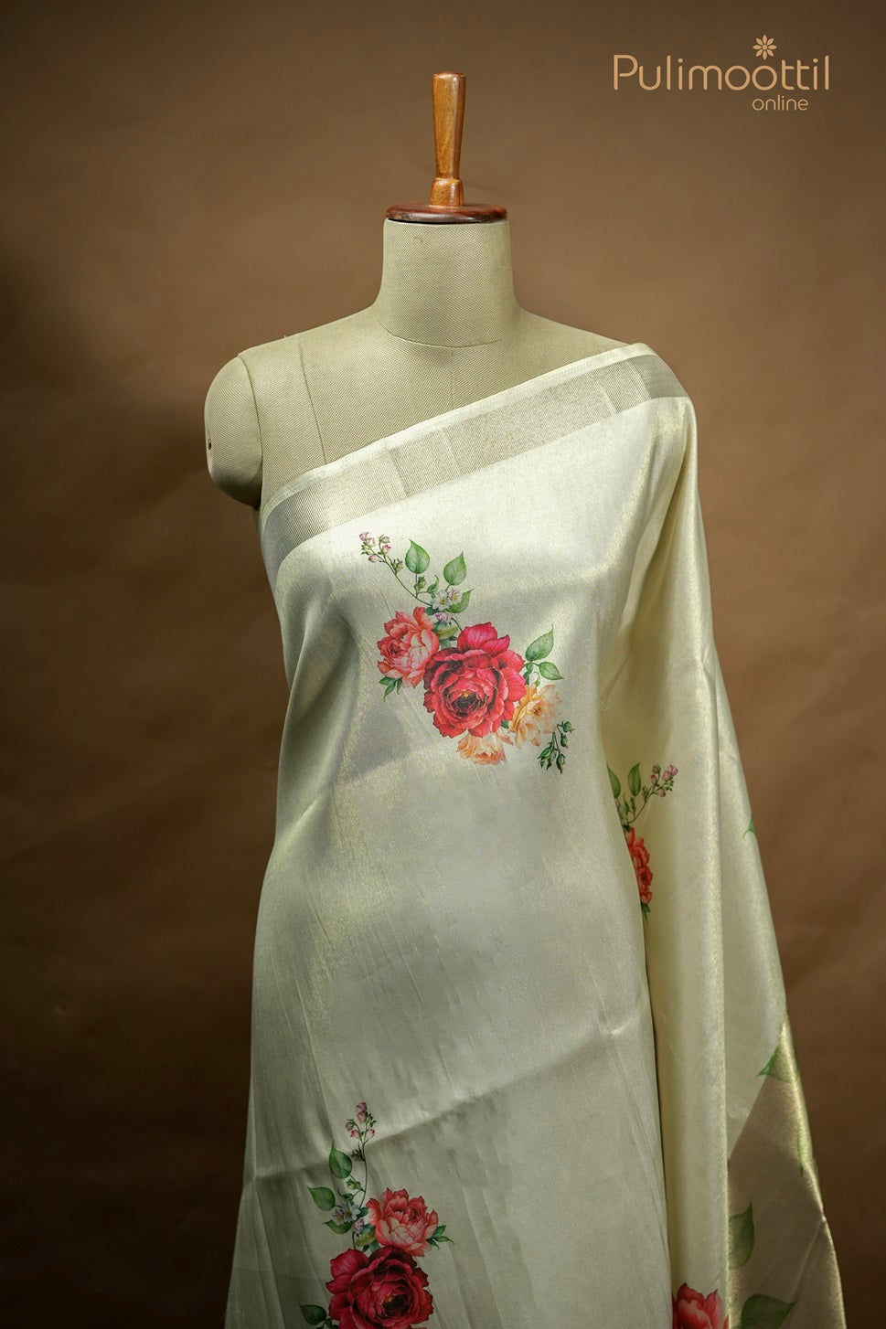 Cream Colour Kerala Golden Tissue Fancy Saree.