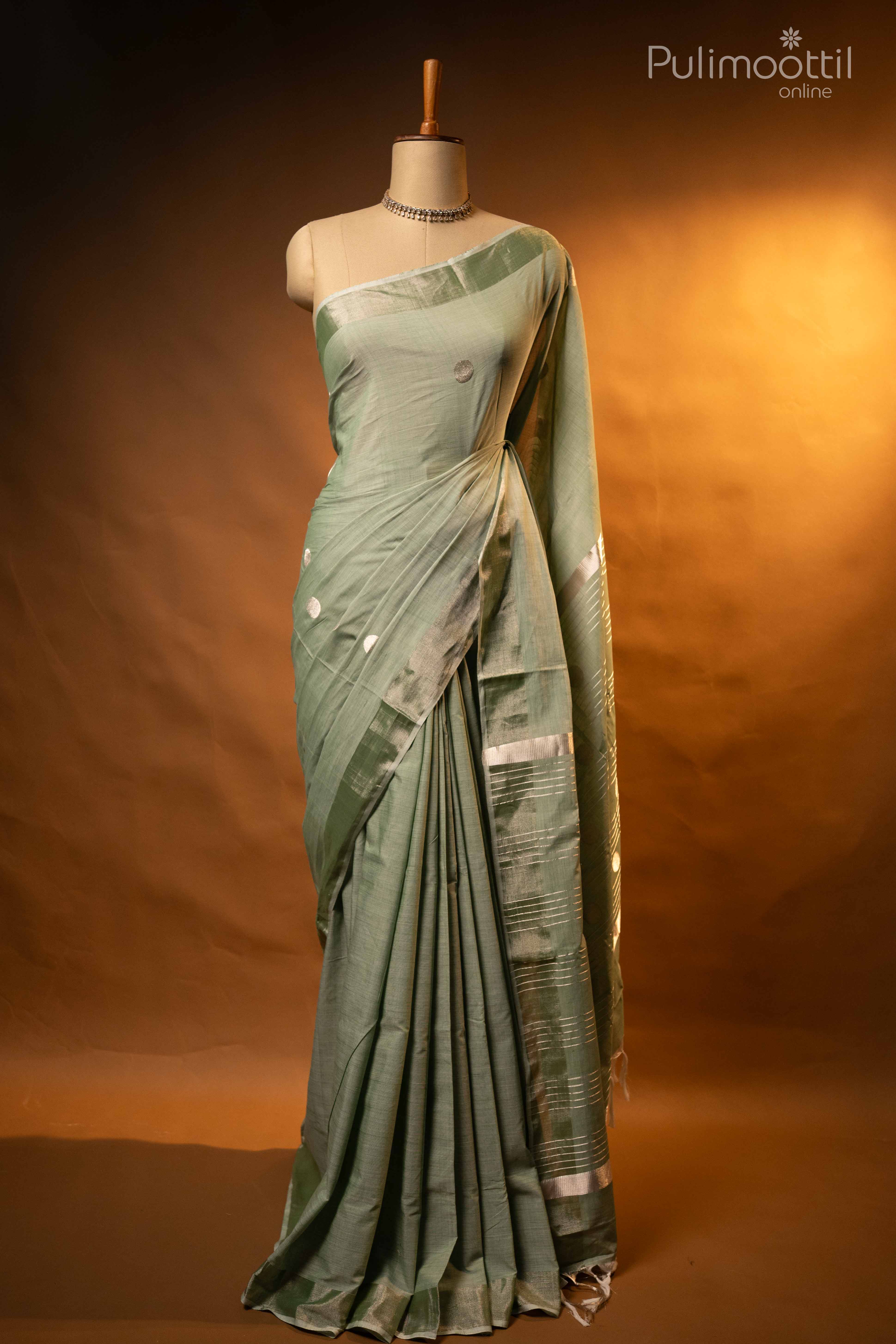 Light Pista Green Colour Pure Handloom Cotton Saree