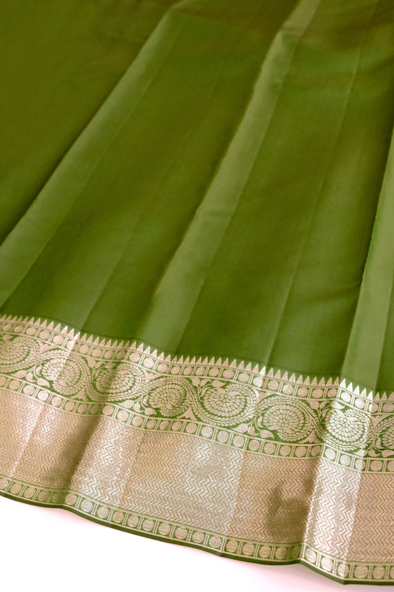 Golden Green Color Kanchipuram Soft Silk Saree