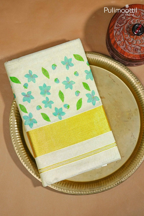 Kerala Traditional Golden Tissue Set Saree.