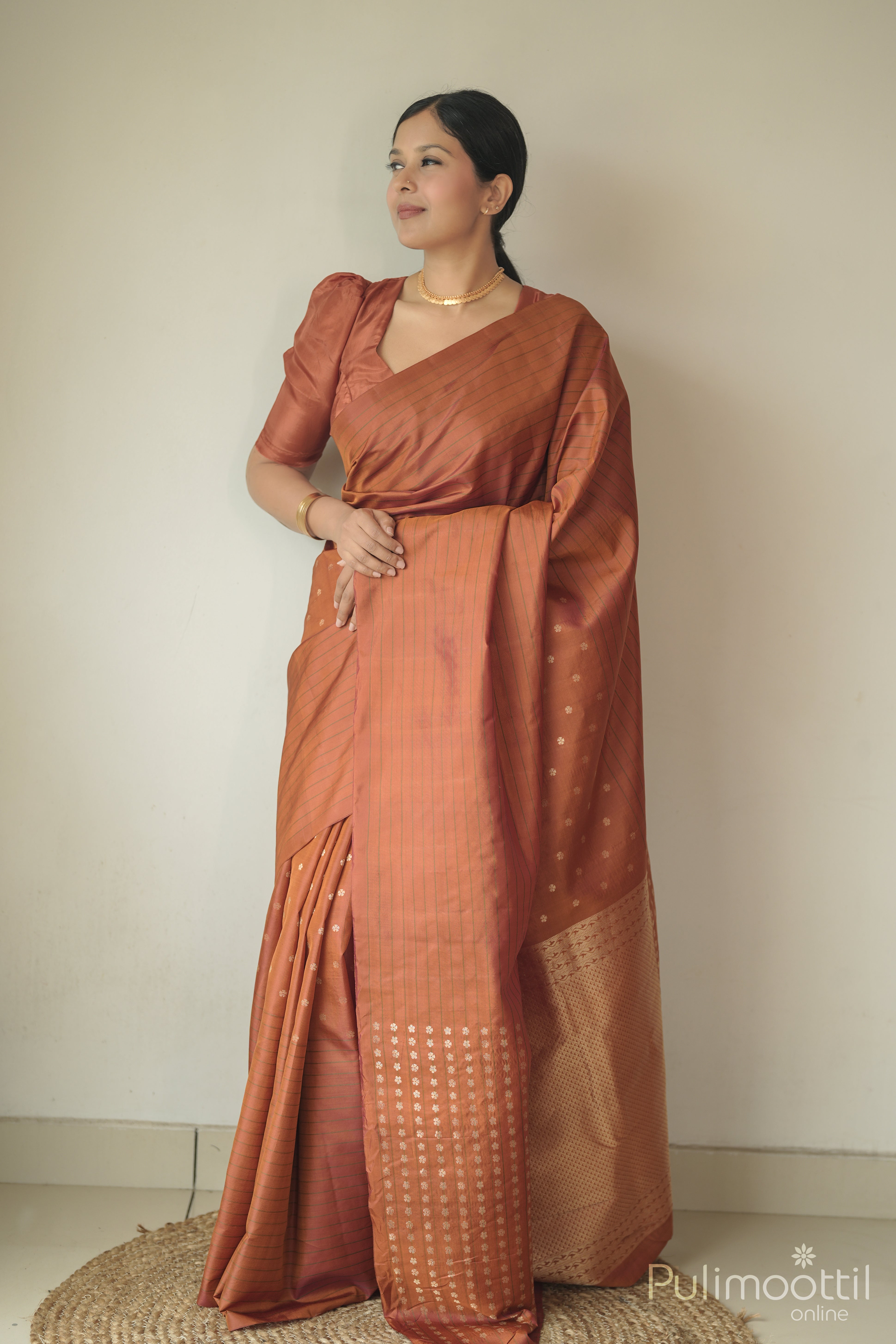 Kanchipuram Brick Shade Saree.