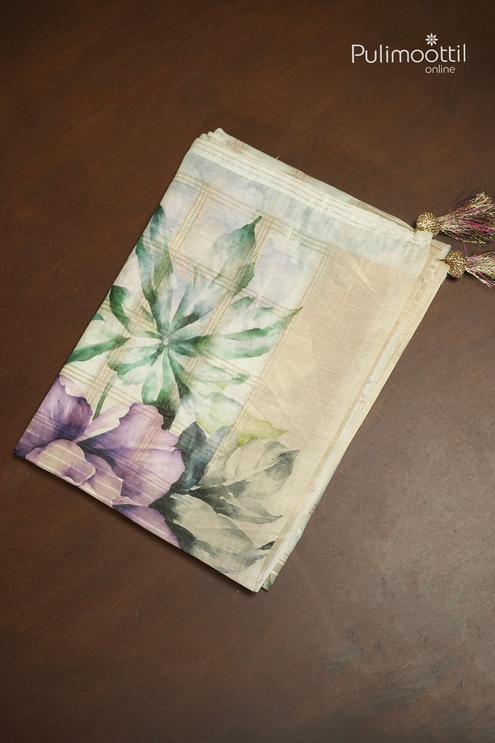 Off White Colour Semi Chanderi Traditional Saree