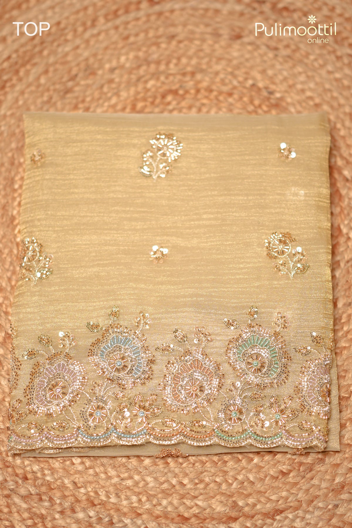 Golden Crushed Tissue Organza Unstitched Salwar Set