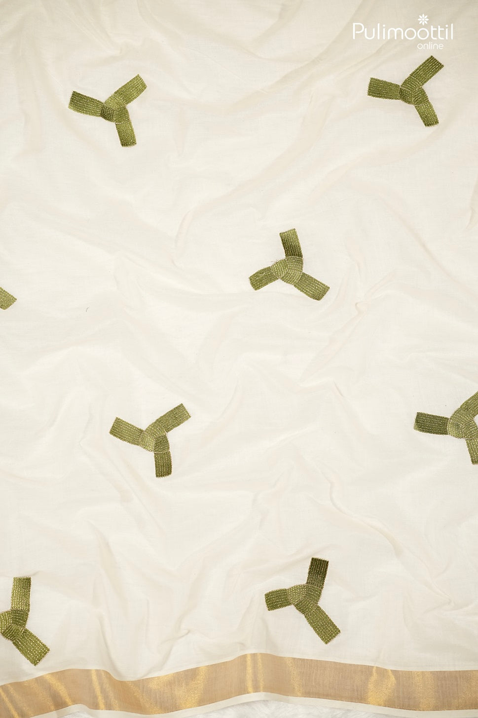 Off-White Cotton Fabric with Traditional Handwoven Kattadi Design