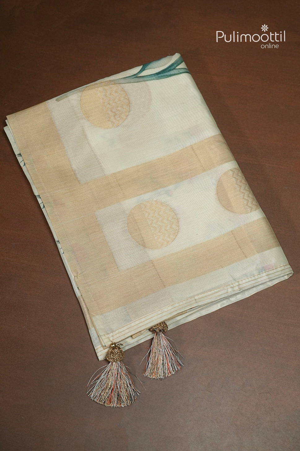Off White Colour Semi Chanderi Traditional Saree
