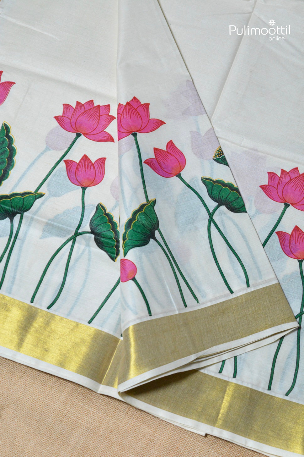 Kerala Traditional Lotus Printed Set Saree