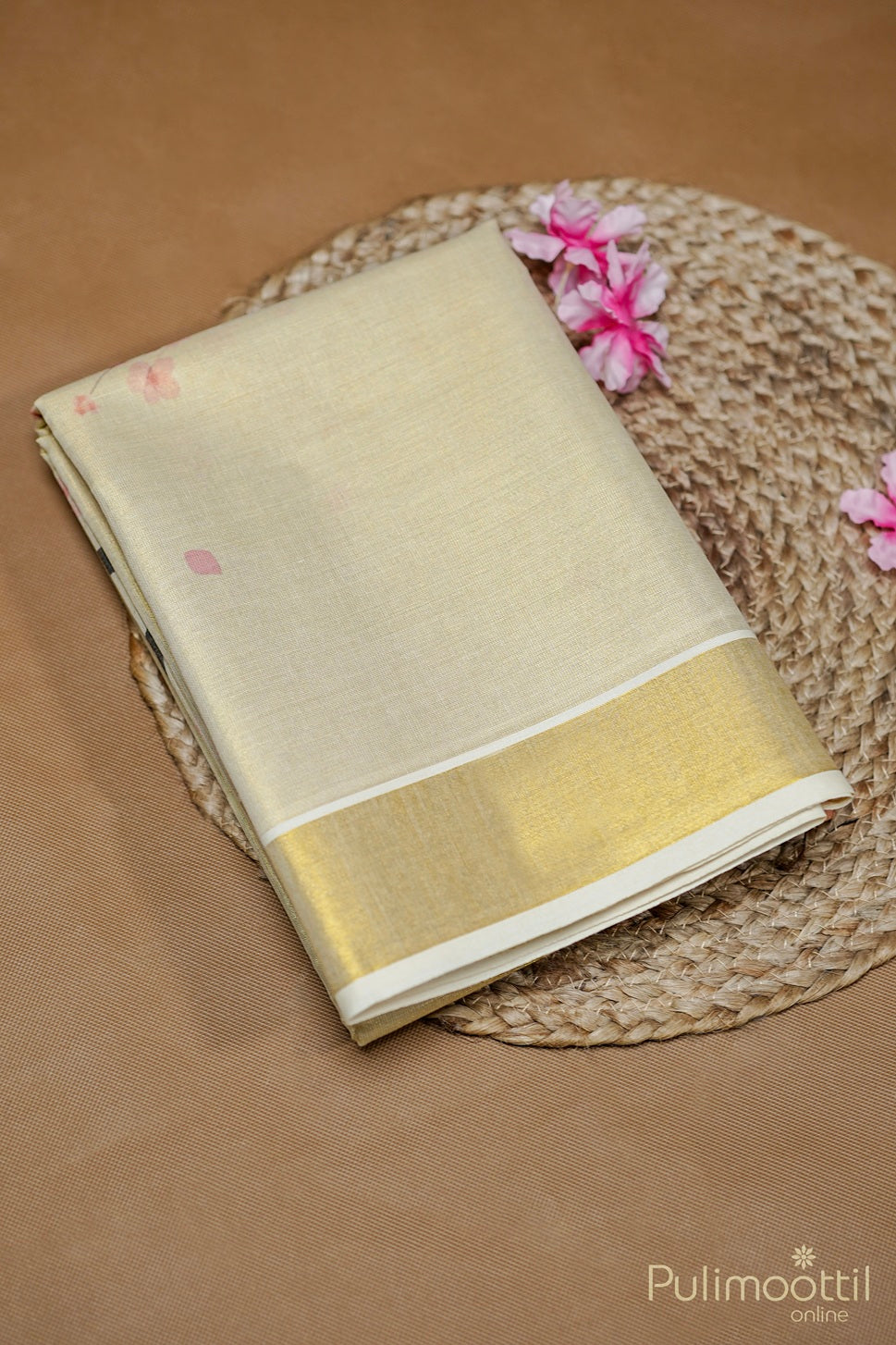 Kerala Golden Tissue Printed Set Saree.