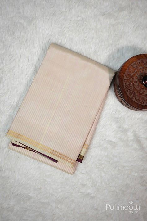 Cream Colour Pure Kanchipuram Soft Silk Saree